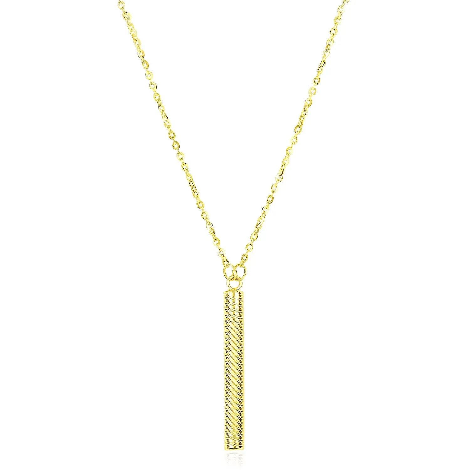 14k Yellow Gold Textured Cylinder Pendant Chain Necklacerx70907-18-rx70907-18