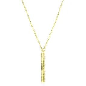 14k Yellow Gold Textured Cylinder Pendant Chain Necklacerx70907-18-rx70907-18