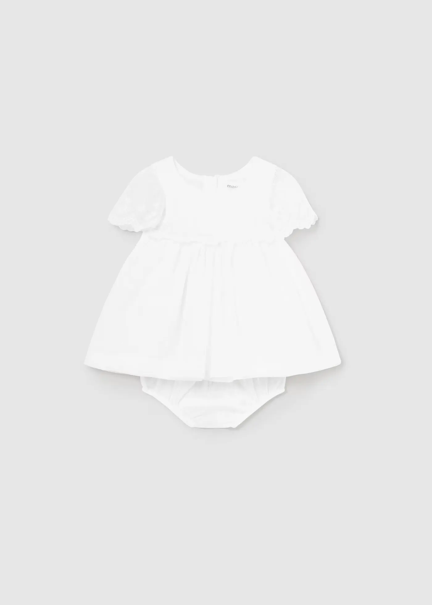 1826 - Embroidered tulle dress for newborn girl - Natural