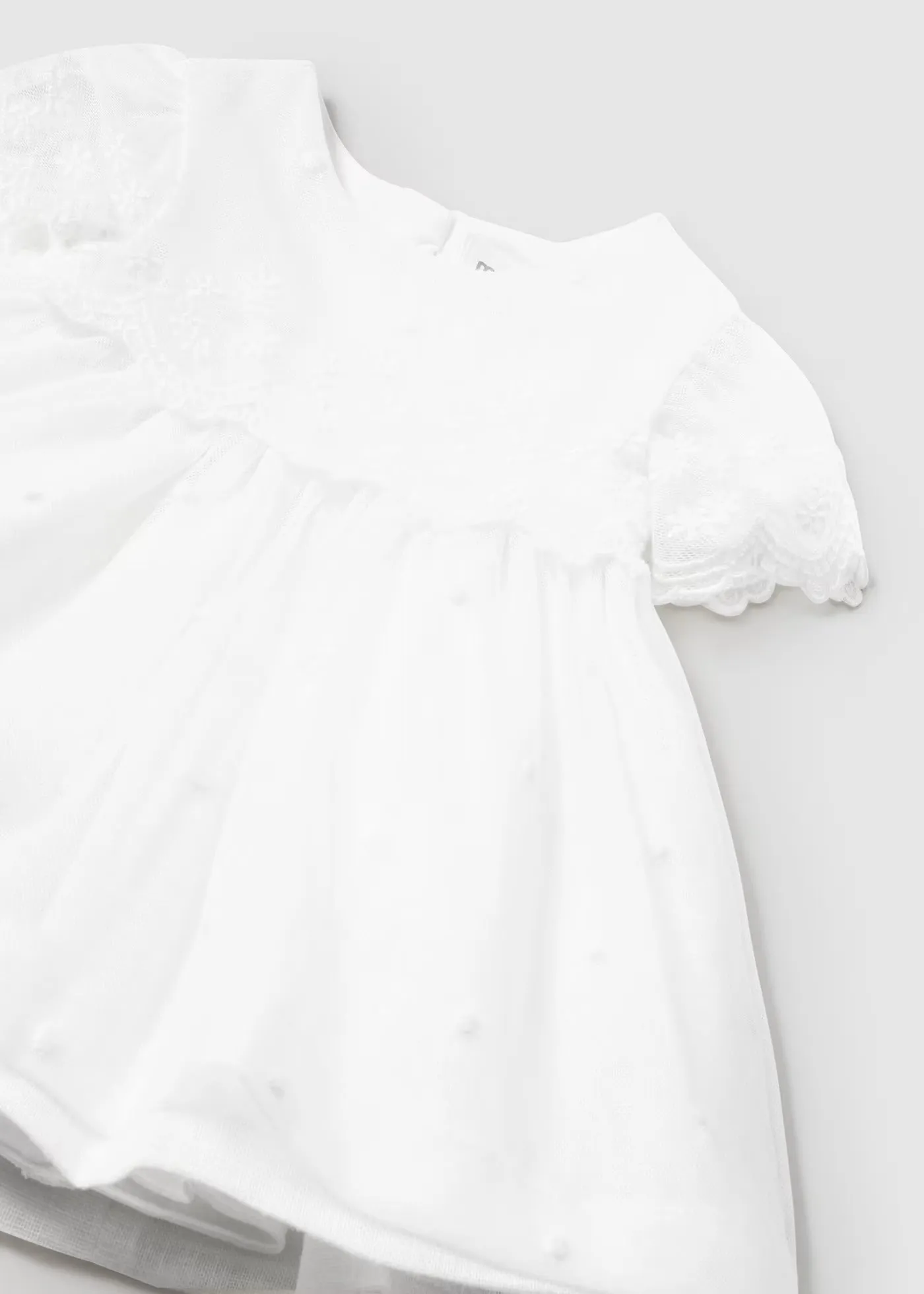 1826 - Embroidered tulle dress for newborn girl - Natural