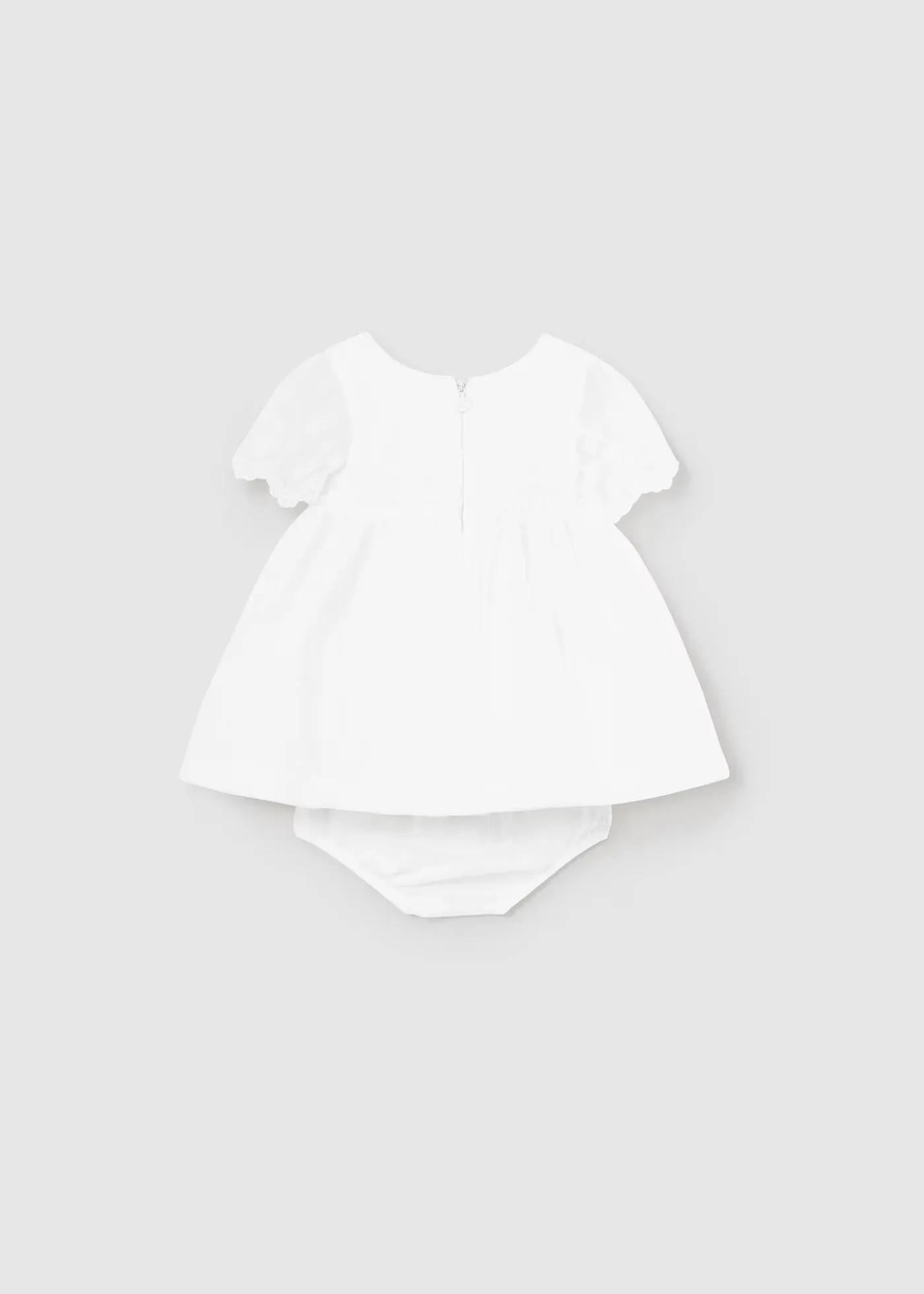 1826 - Embroidered tulle dress for newborn girl - Natural