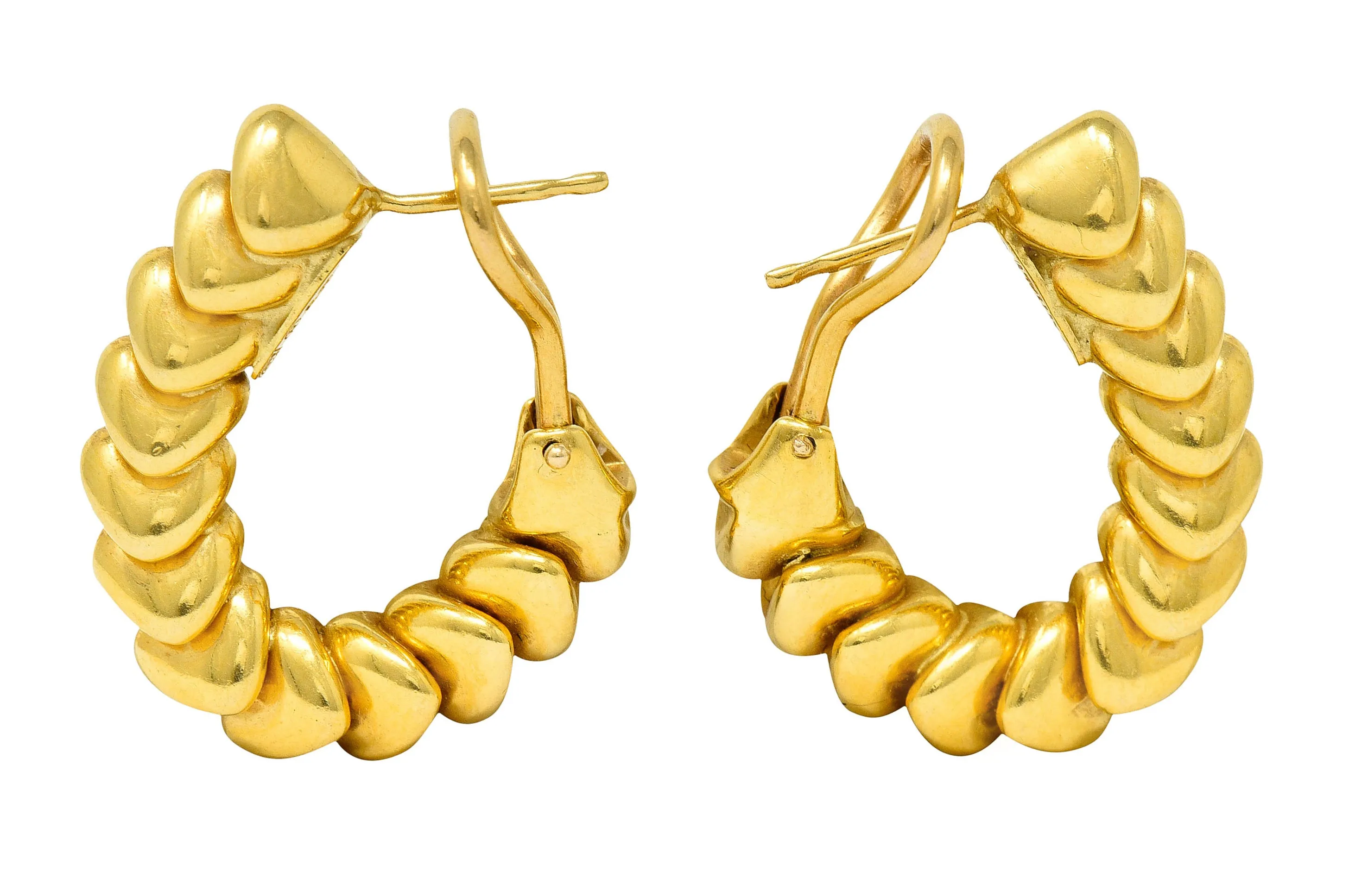 1970's Vintage Italian 18 Karat Gold Ribbed Hoop Earrings