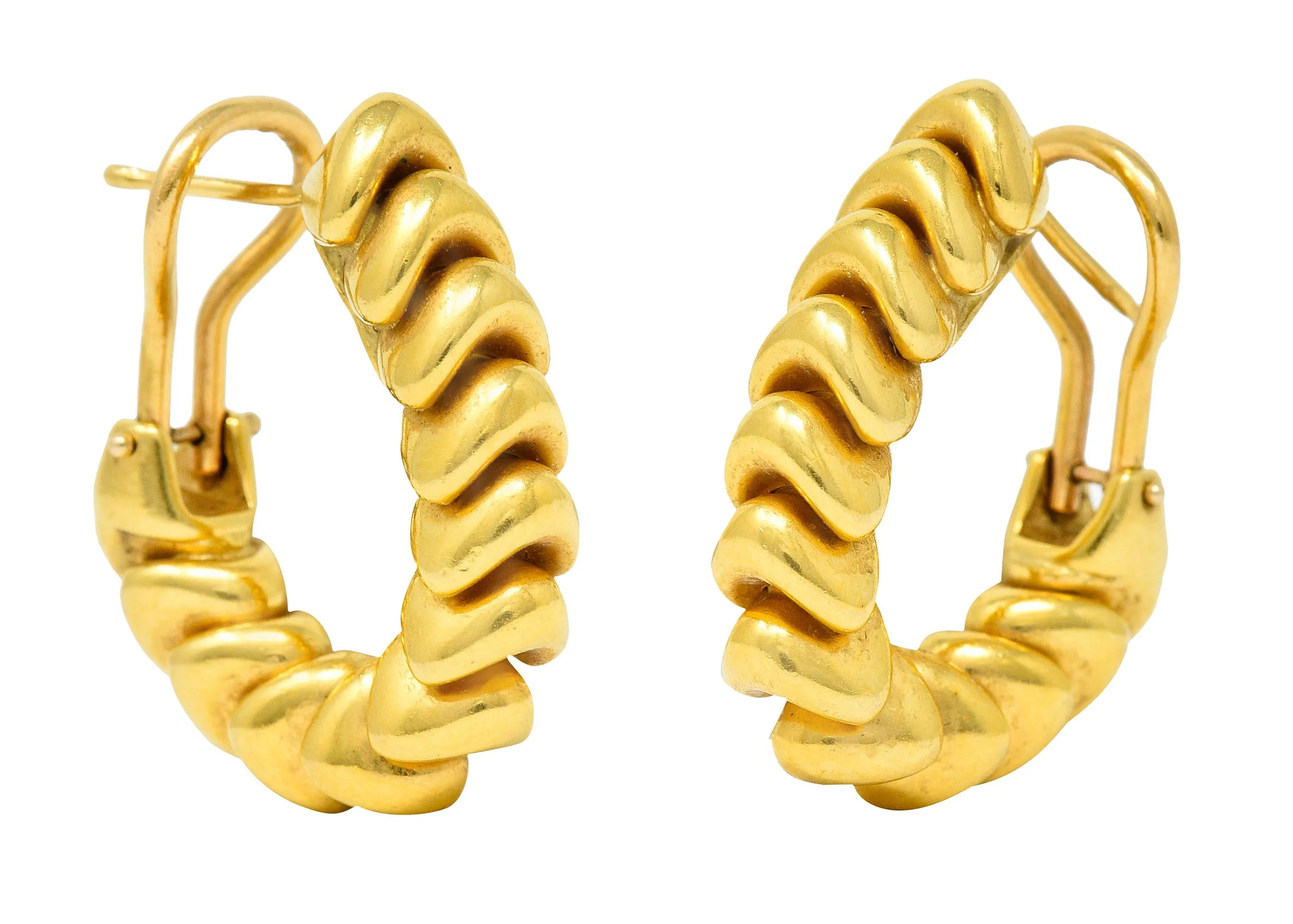 1970's Vintage Italian 18 Karat Gold Ribbed Hoop Earrings