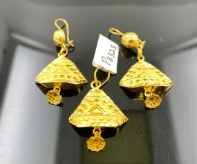 21k Pendant Set Solid Gold Ladies Unique Pattern with Matt and Shiny FinishP3323