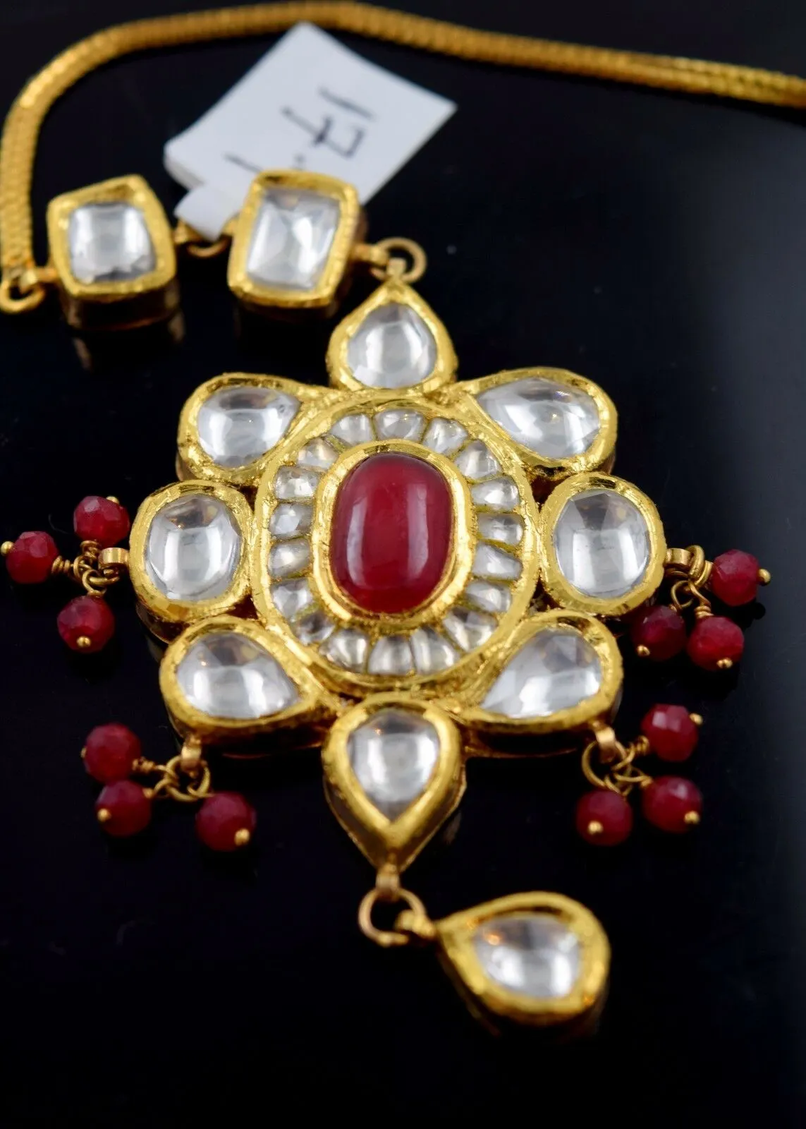 22k 22ct Yellow Gold ELEGANT KUNDAN RUBY STONE MANG TIKKA TIKA BRIDAL WOMAN T7