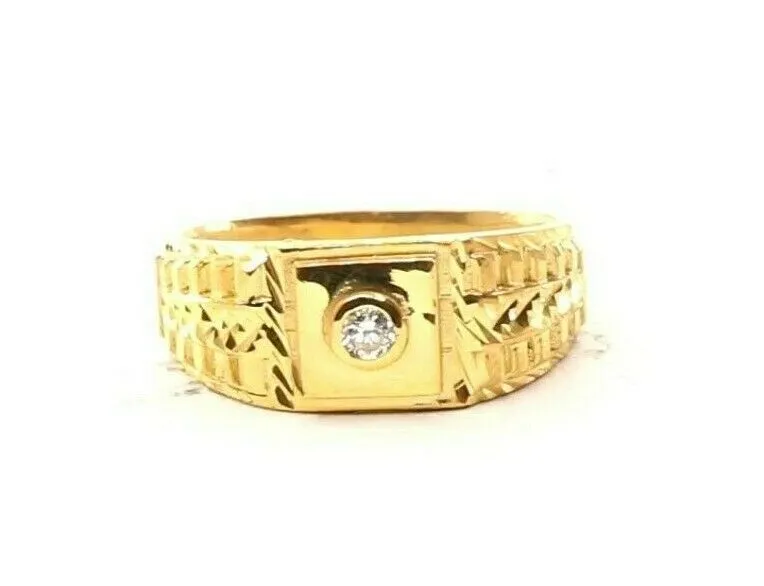 22k Ring Solid Gold Elegant Mens Diamond Cuts Cubic Stone Ring Size R2049 mon