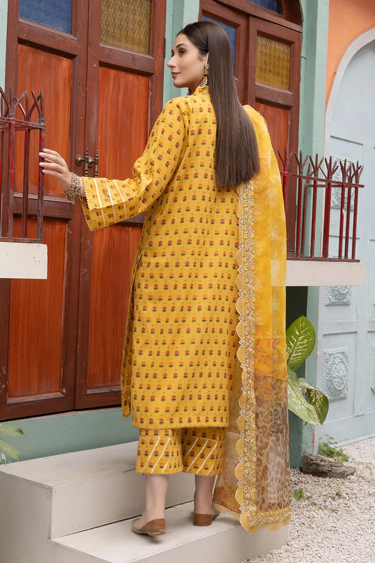 3-Pc Cotton Broshia Shirt With Cotton Trouser and Cotton Net Printed Dupatta CPM23-31