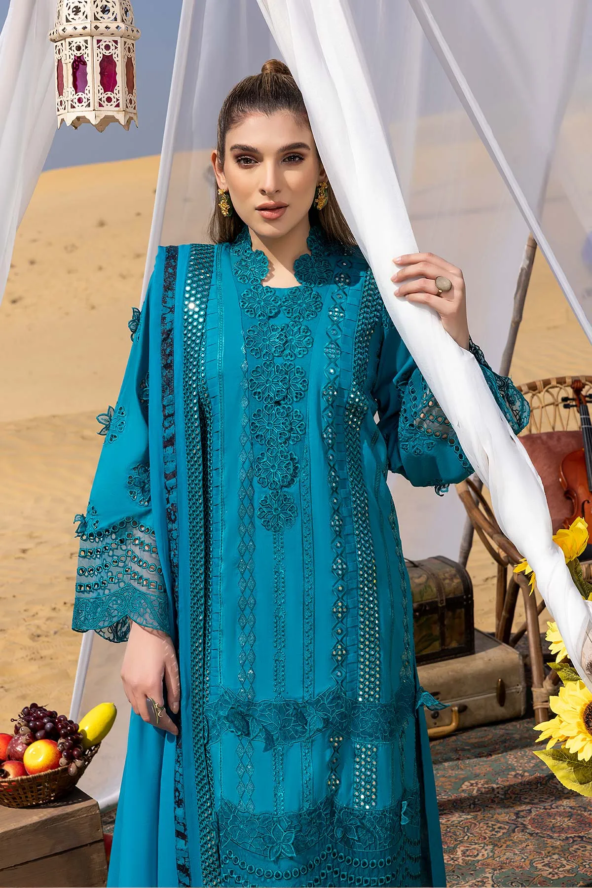 3-Pc Unstitched Embroidered Shirt with Chiffon Dupatta CS23-01