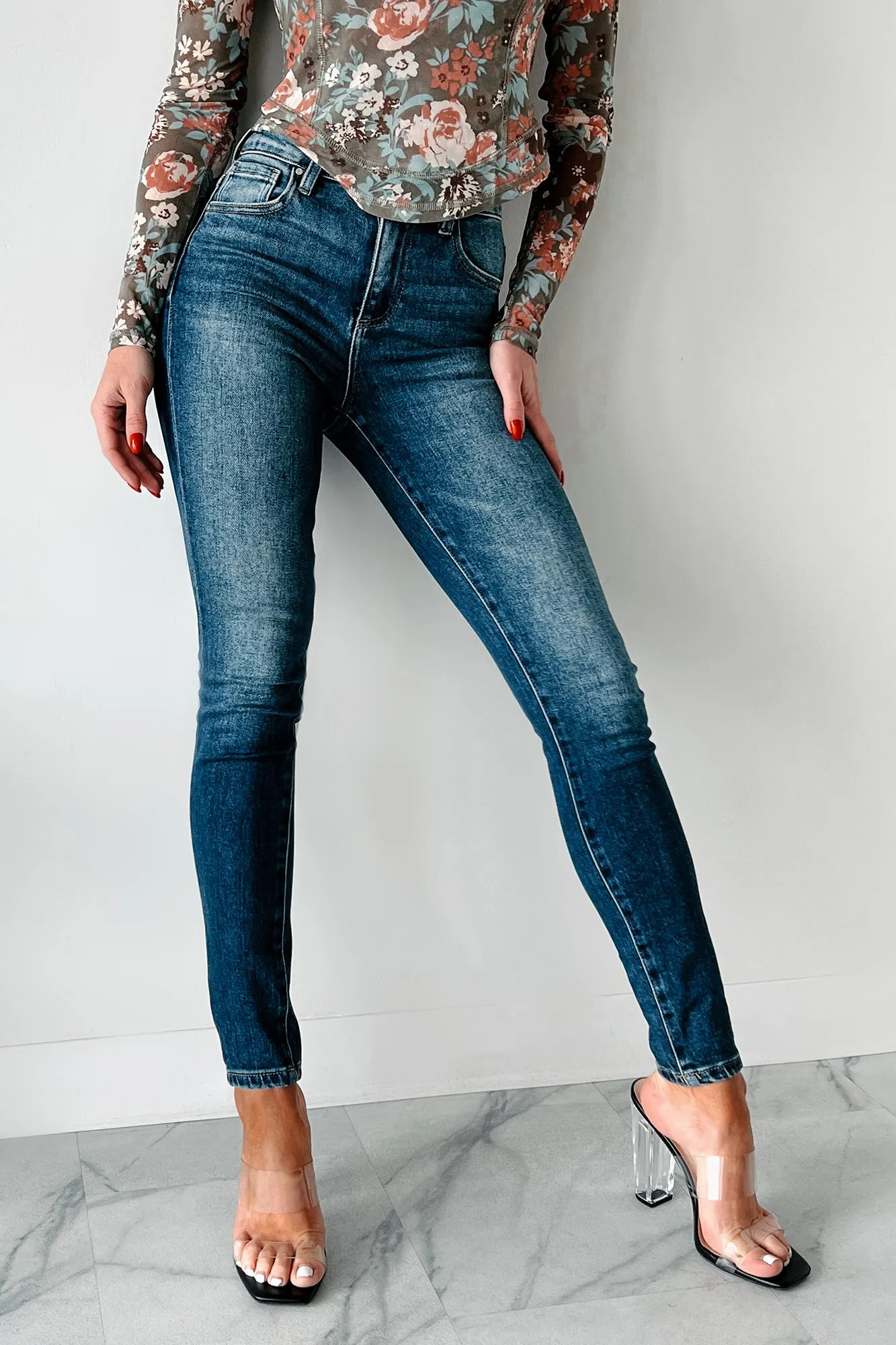 Acacia High Rise Non-Distressed Risen Skinny Jeans (Dark)