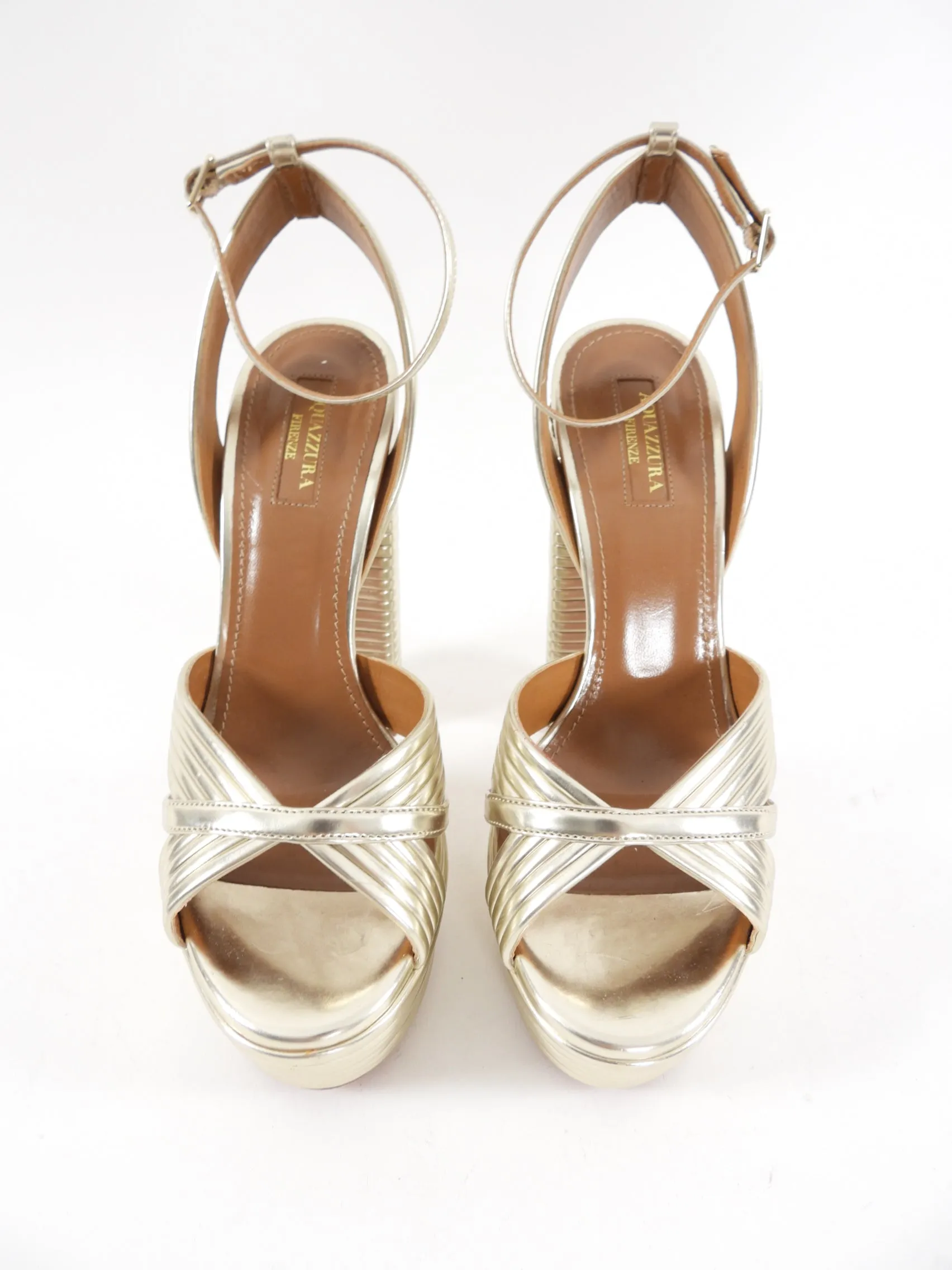 Aquazzura Gold Sundance 140 Platform Heels - 38