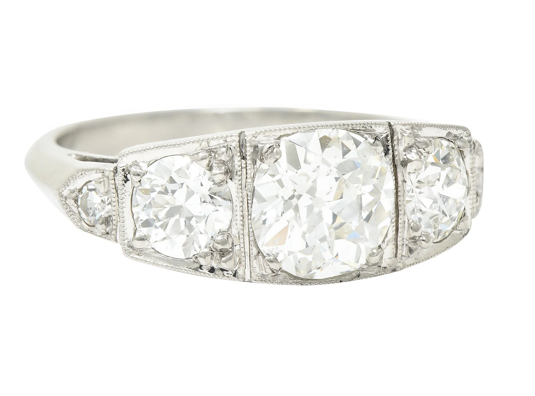 Art Deco 1.91 CTW Old European Cut Diamond Platinum Five Stone Band Ring