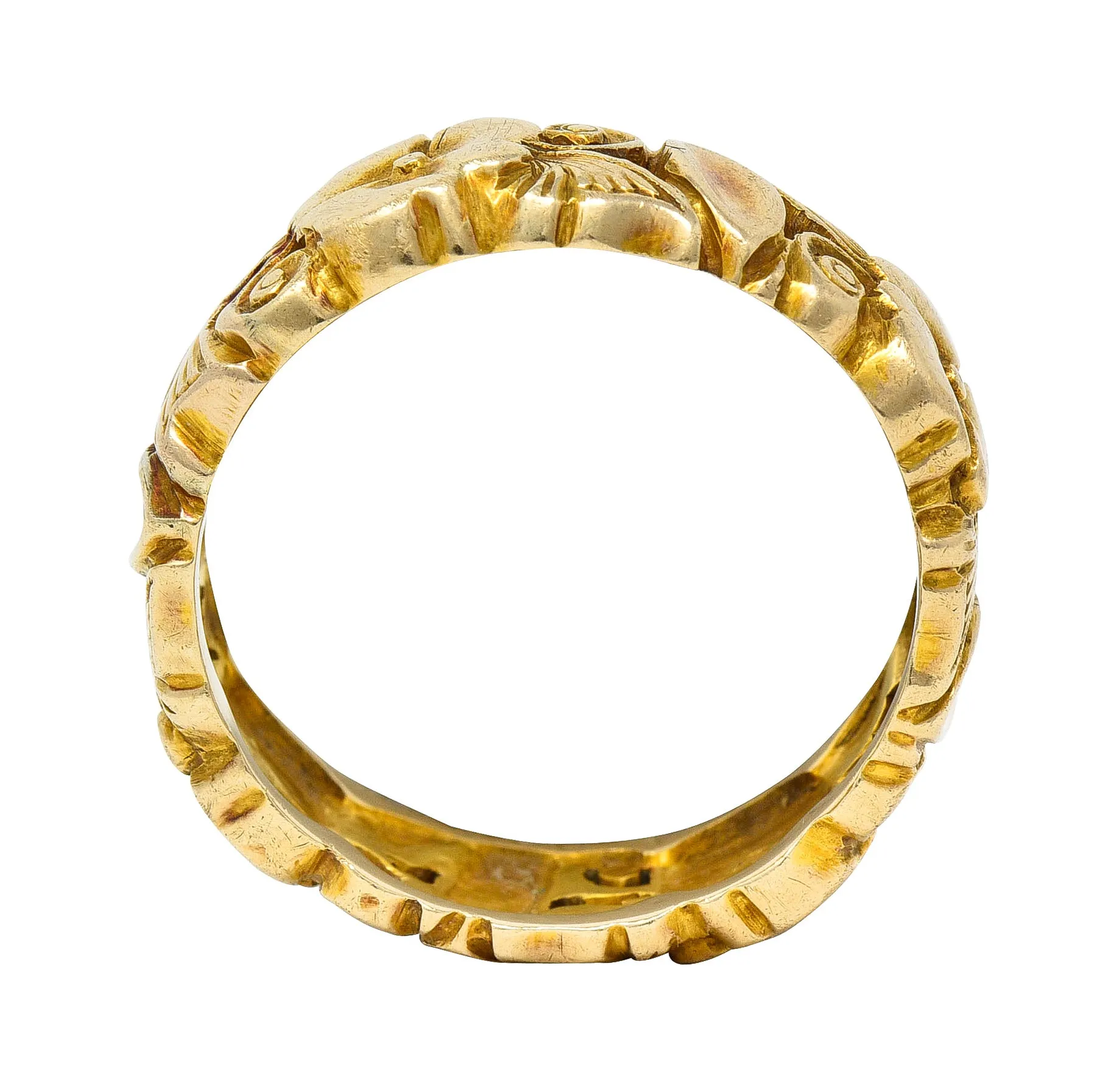 Art Nouveau 14 Karat Yellow Gold Pansy Antique Floral Eternity Band Ring