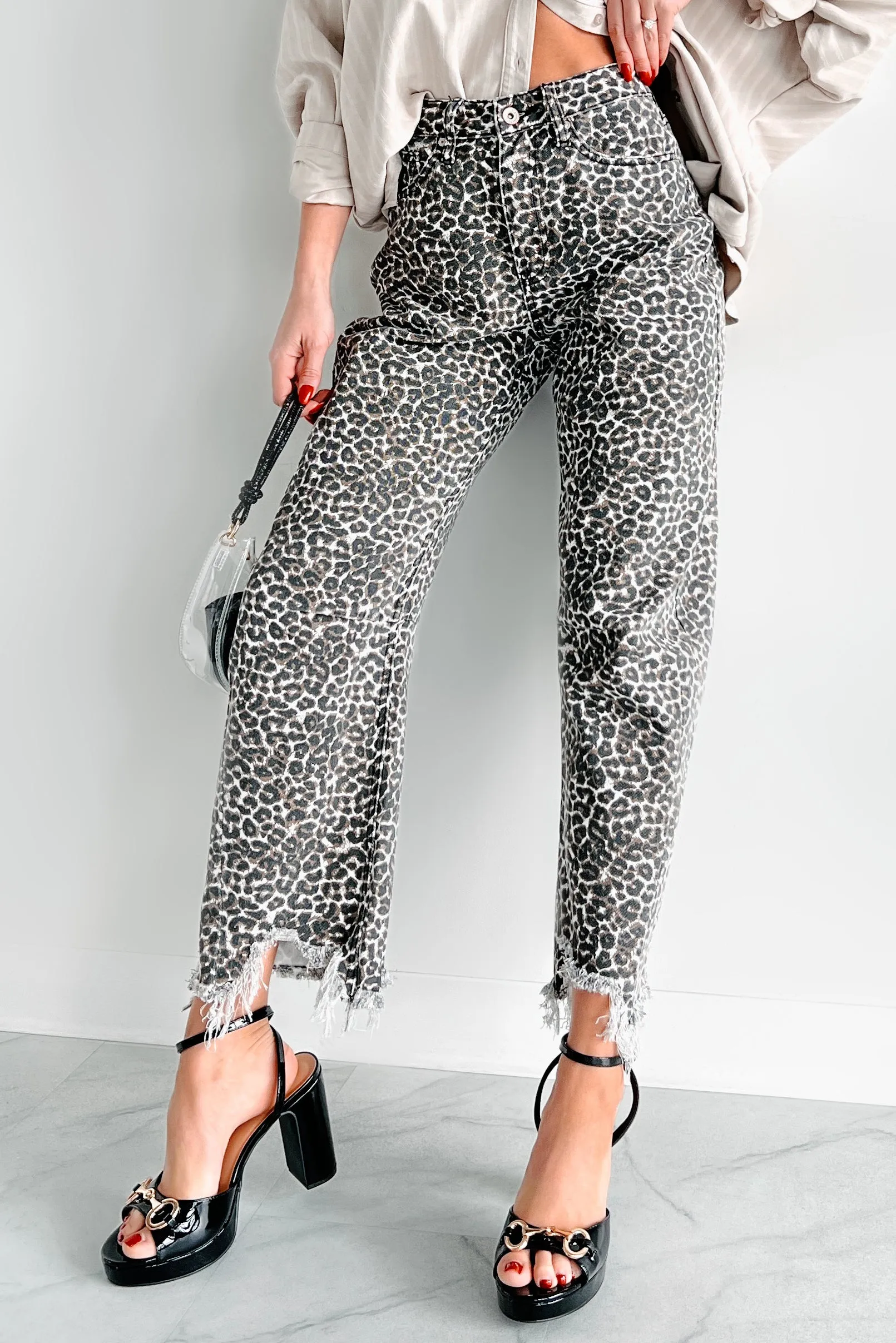 Azaria Special A Distressed Hem Barrel Jeans (Leopard)