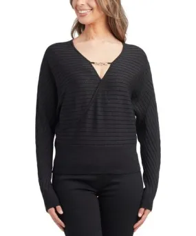 BCX Juniors' Shimmering Embellished-Neck Dolman-Sleeve Sweater