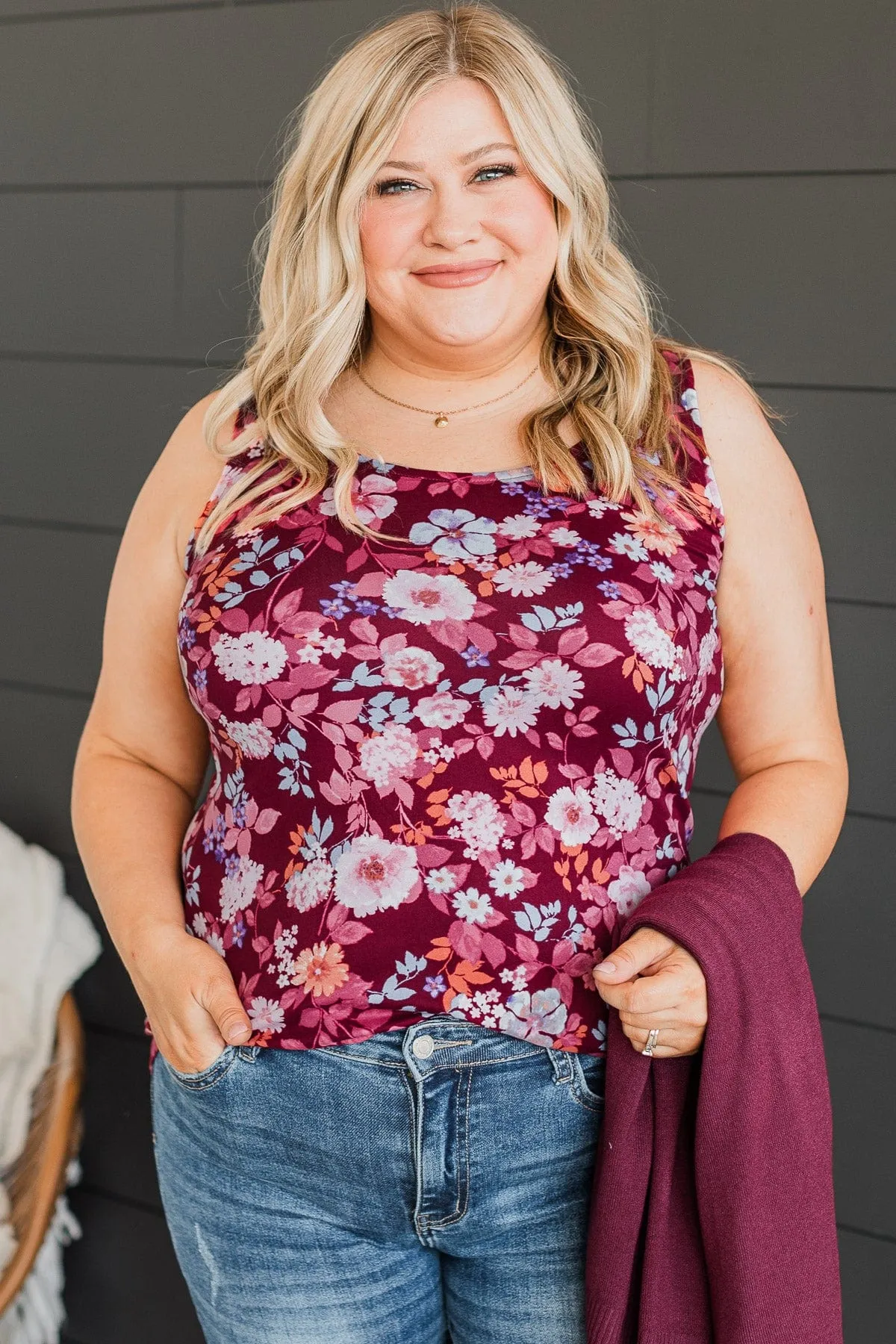 Between You & Me Floral Tank Top- Burgundy