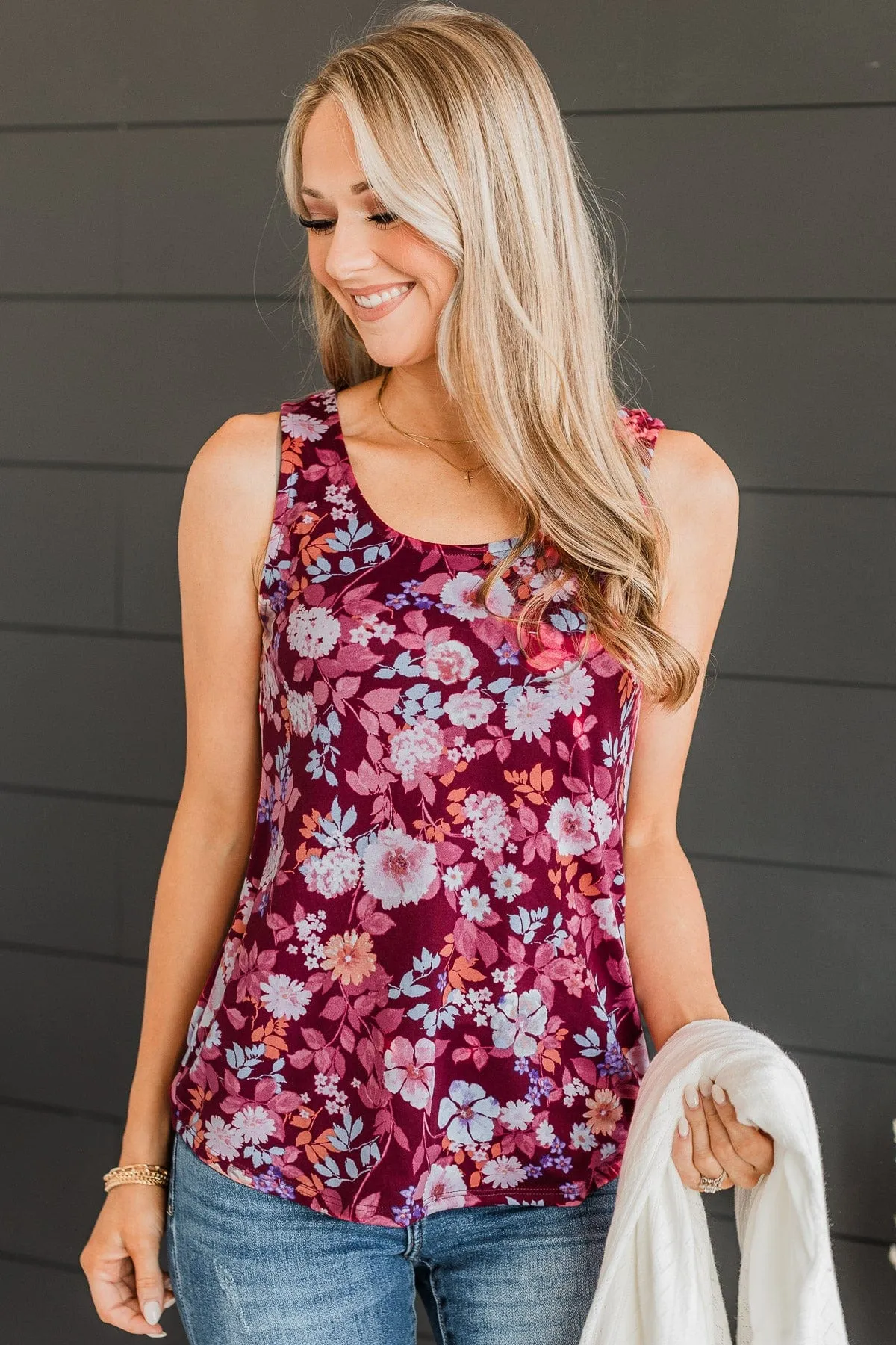 Between You & Me Floral Tank Top- Burgundy