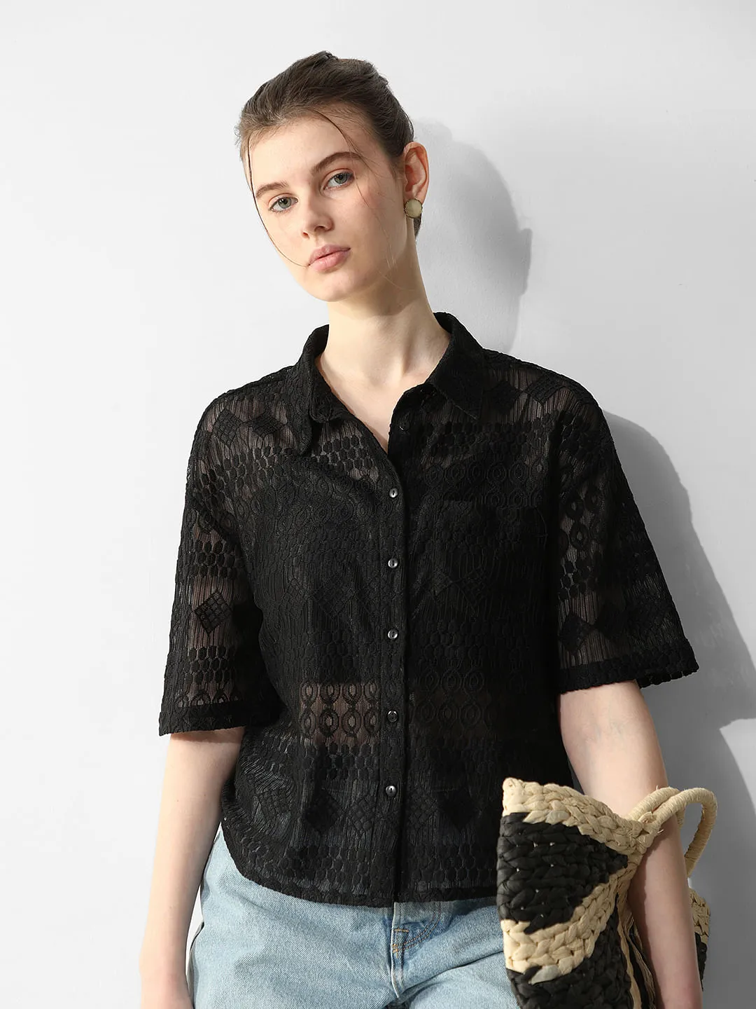 Black Lace Boxy Fit Shirt