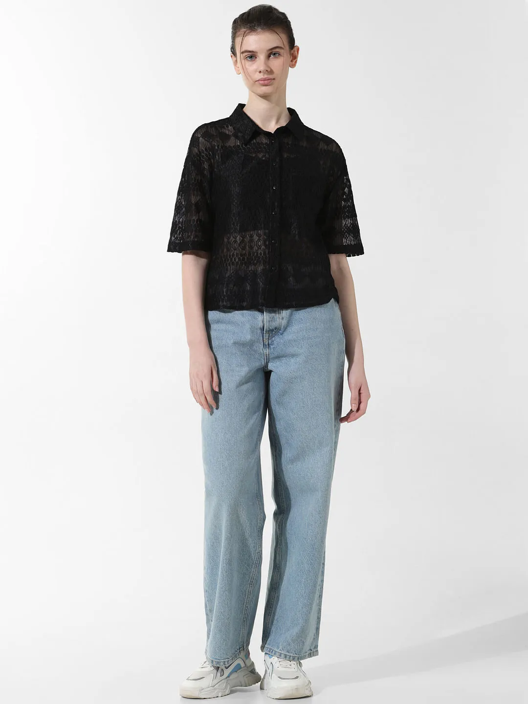 Black Lace Boxy Fit Shirt