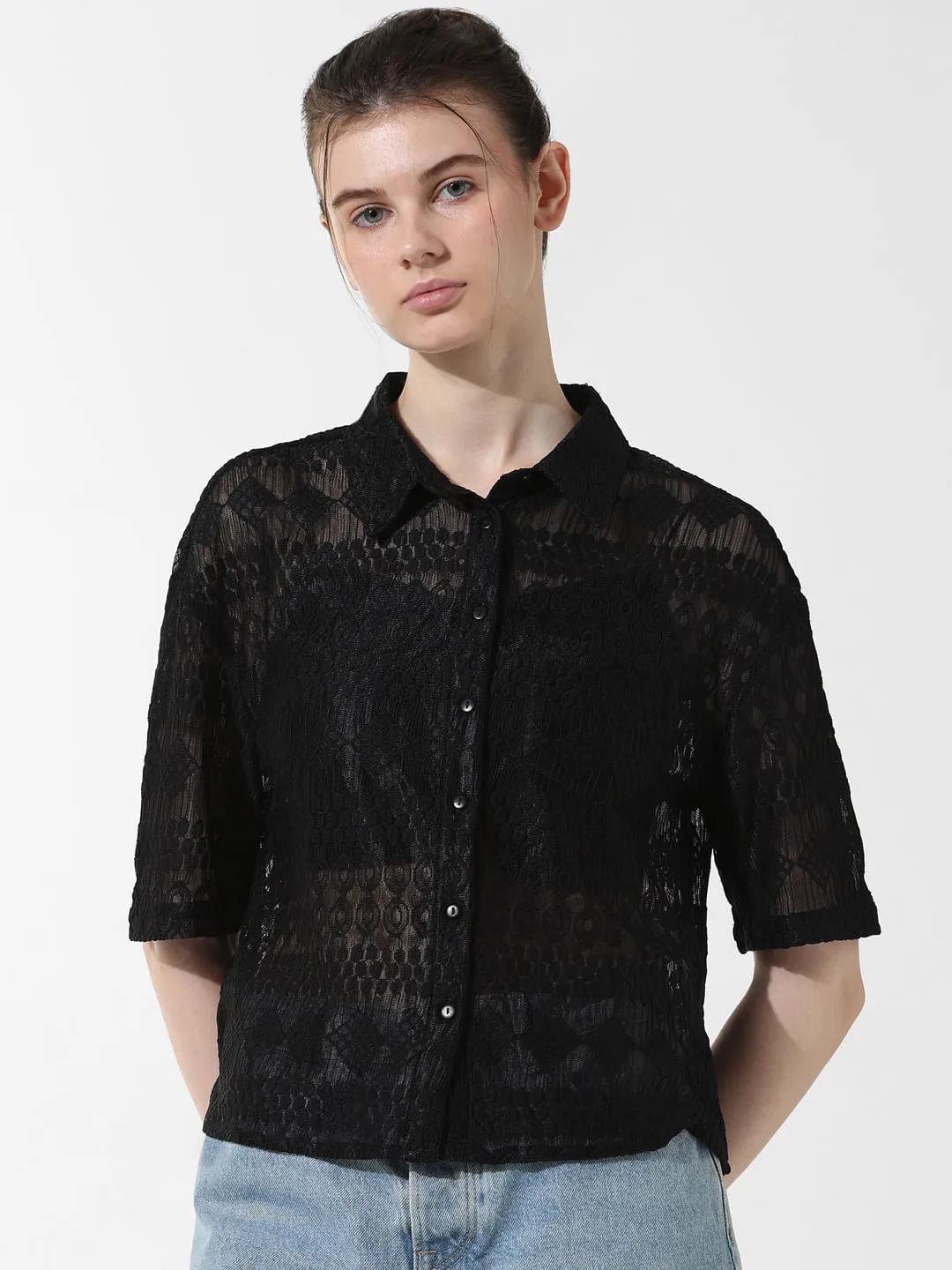 Black Lace Boxy Fit Shirt