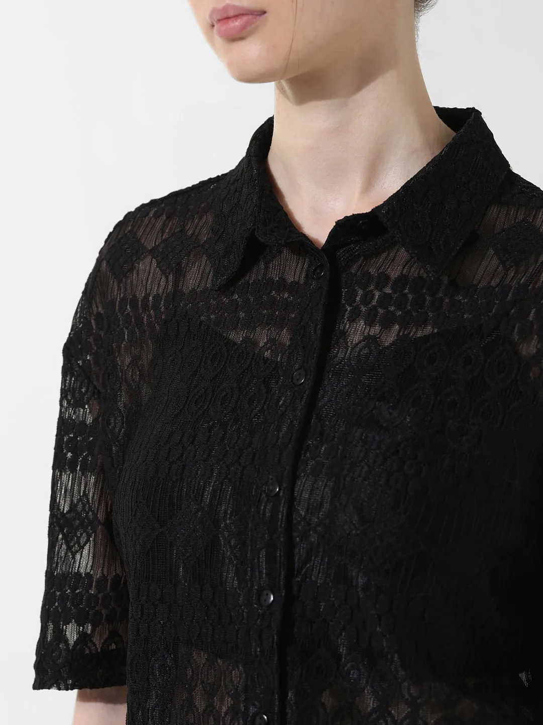 Black Lace Boxy Fit Shirt