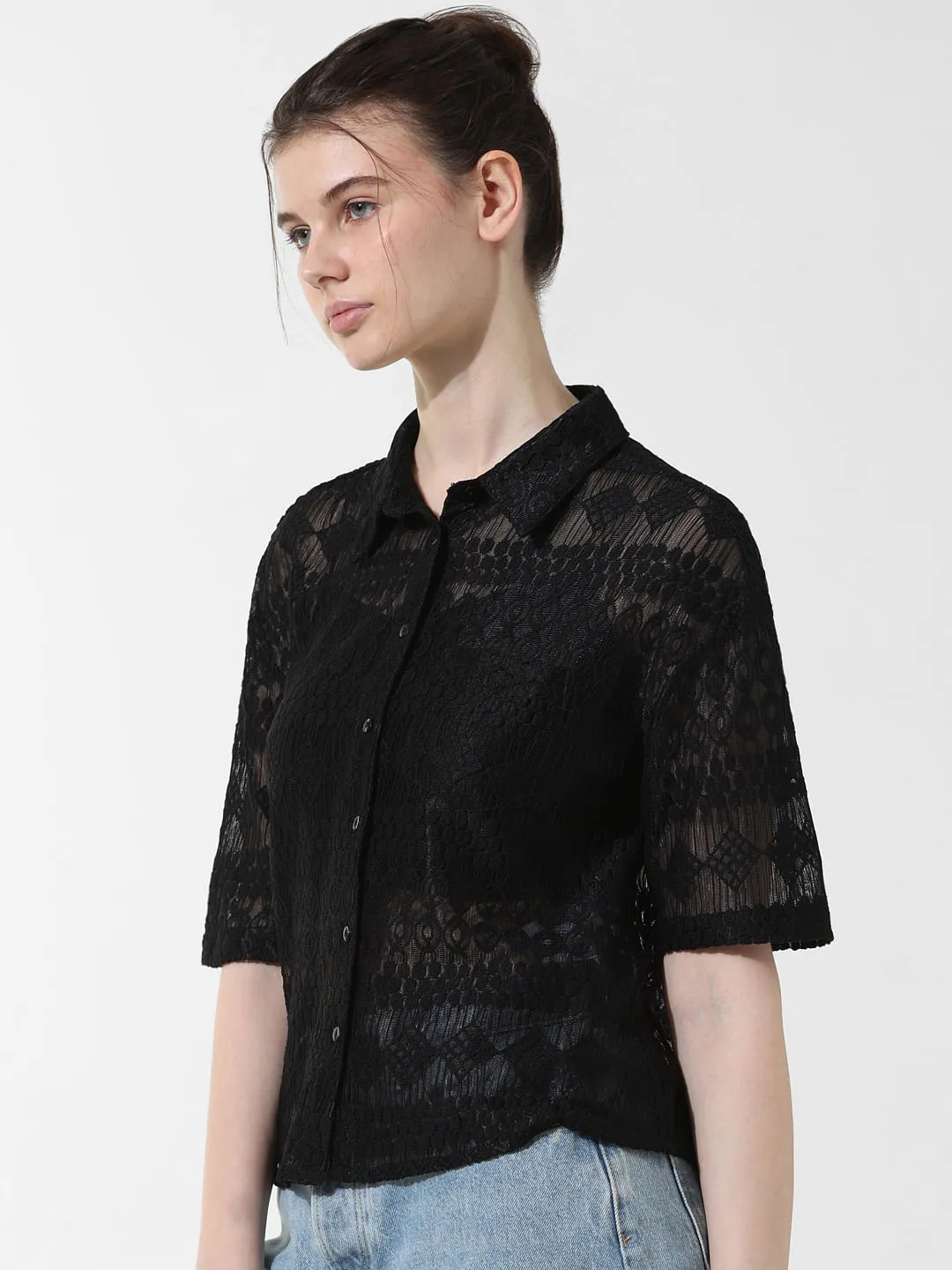 Black Lace Boxy Fit Shirt