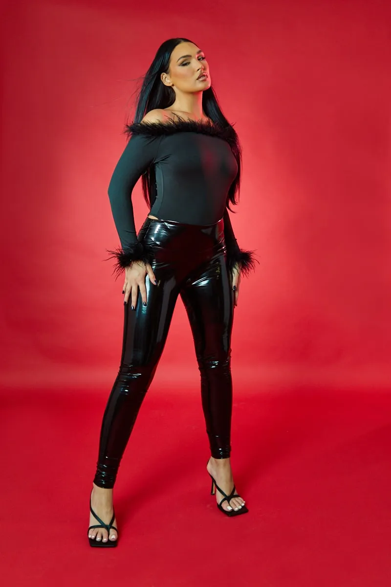 Black Shiny Vinyl Pu Leggings - Kalai