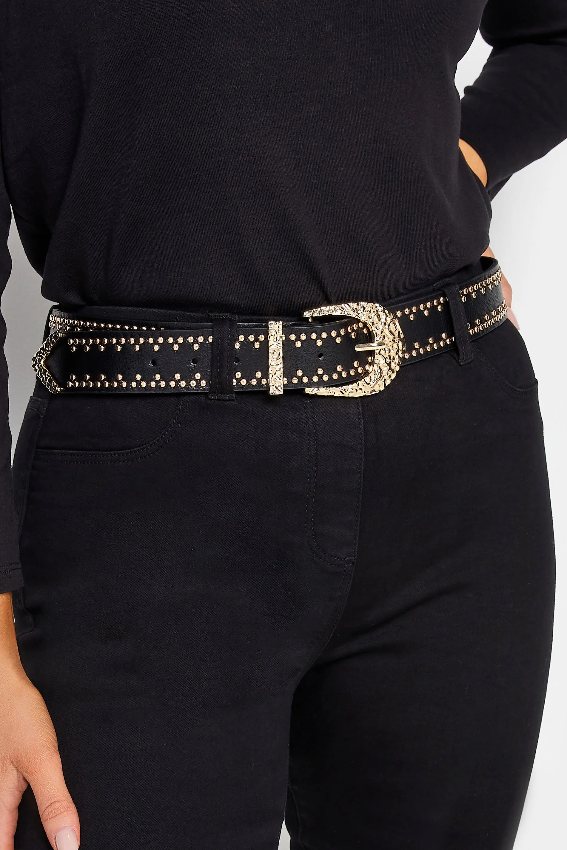 Black Studded Textured Buckle Belt