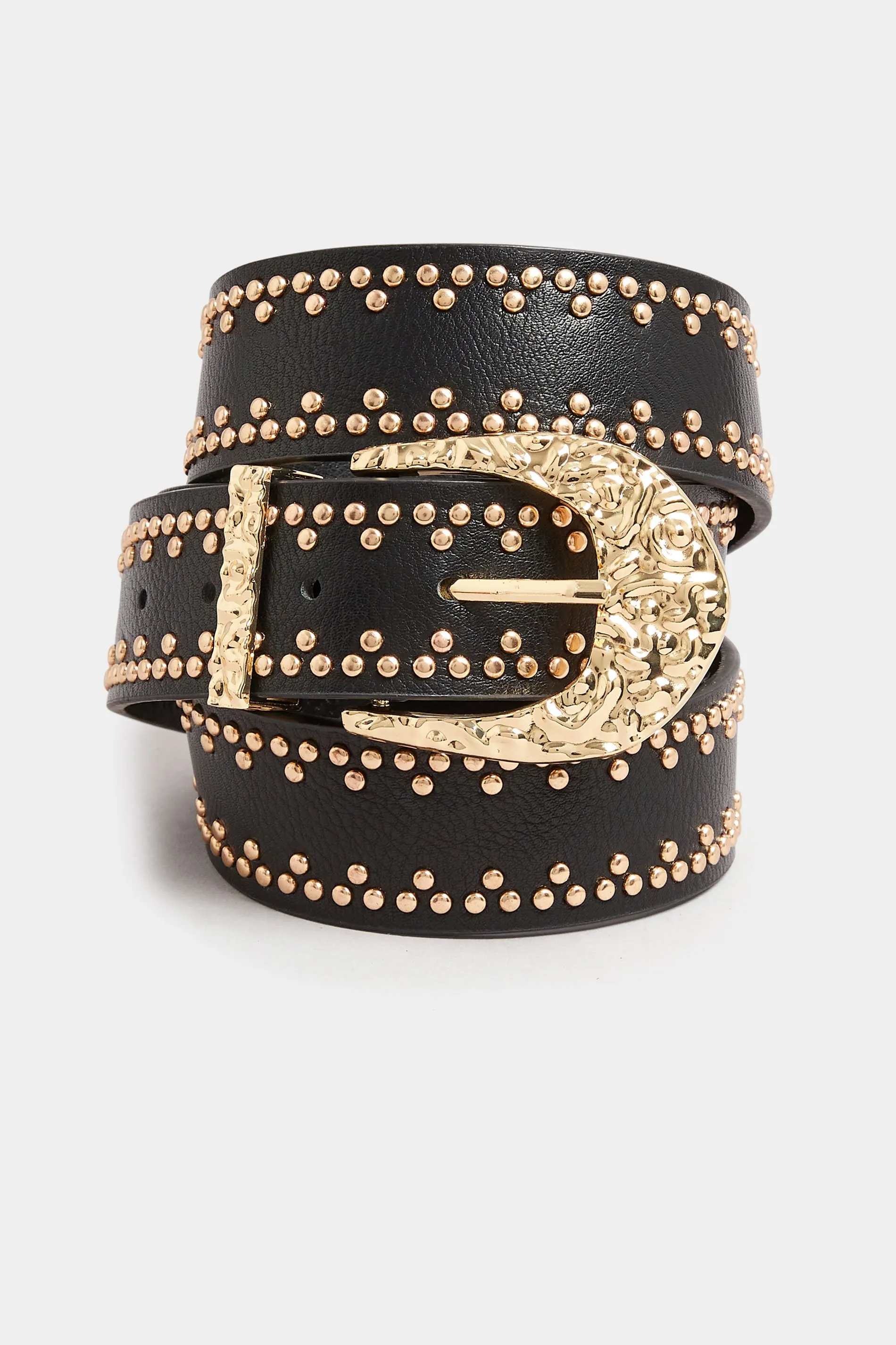 Black Studded Textured Buckle Belt