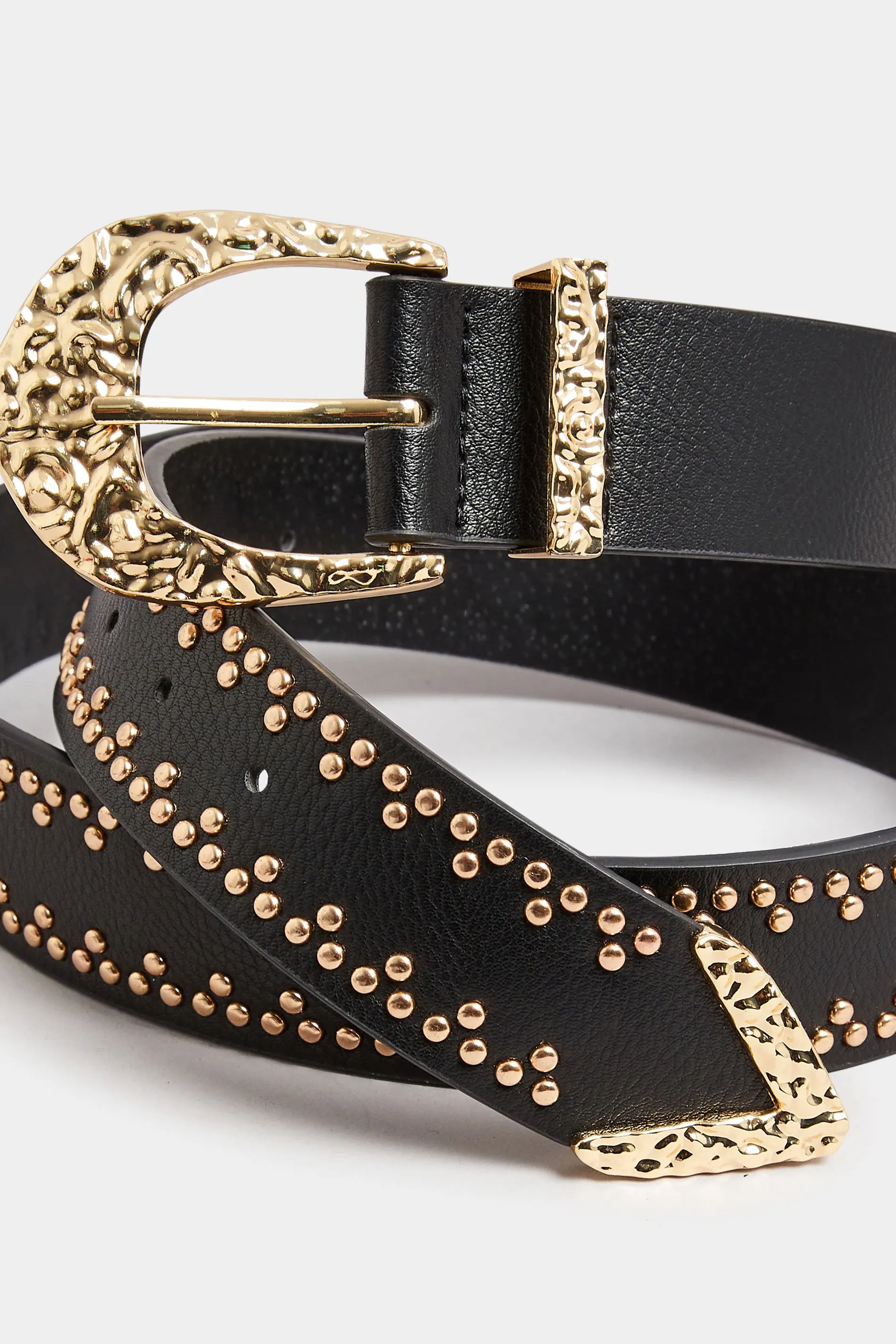 Black Studded Textured Buckle Belt