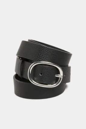 Black Textured Oval Buckle Belt