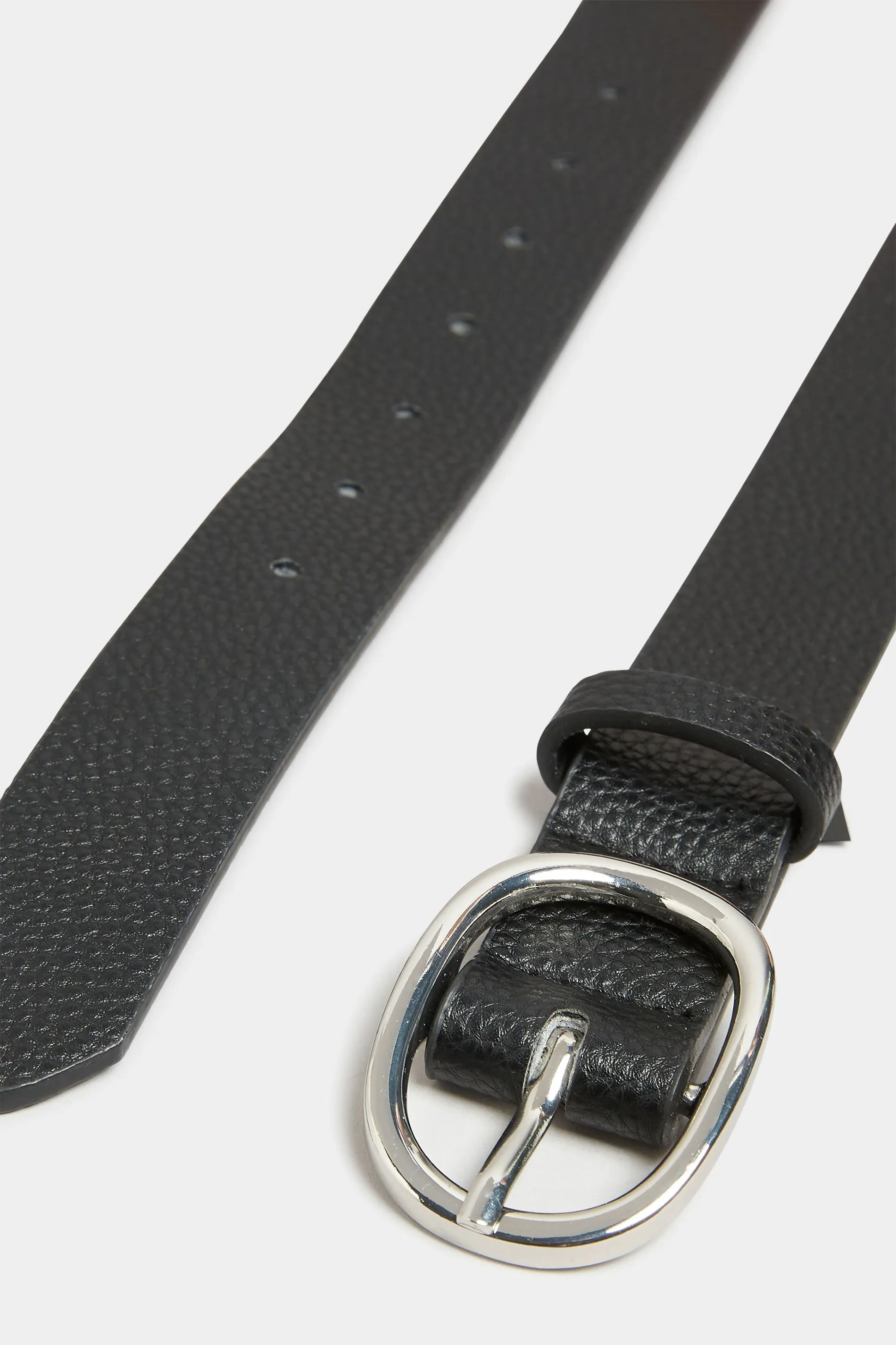 Black Textured Oval Buckle Belt