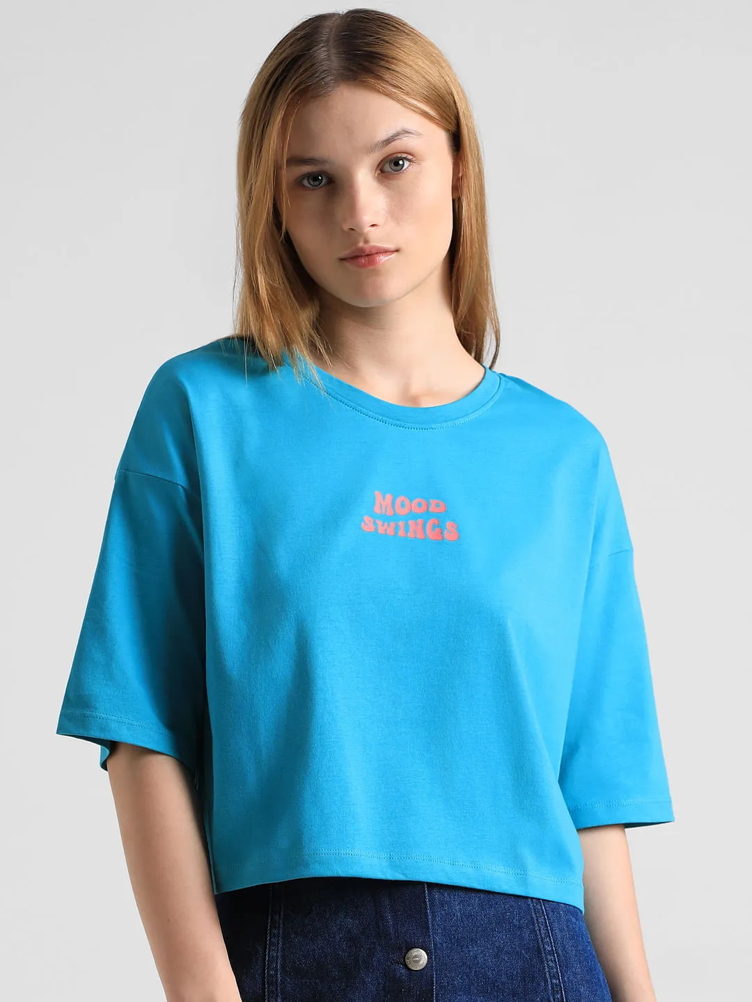 Blue Text Print Boxy Fit T-shirt