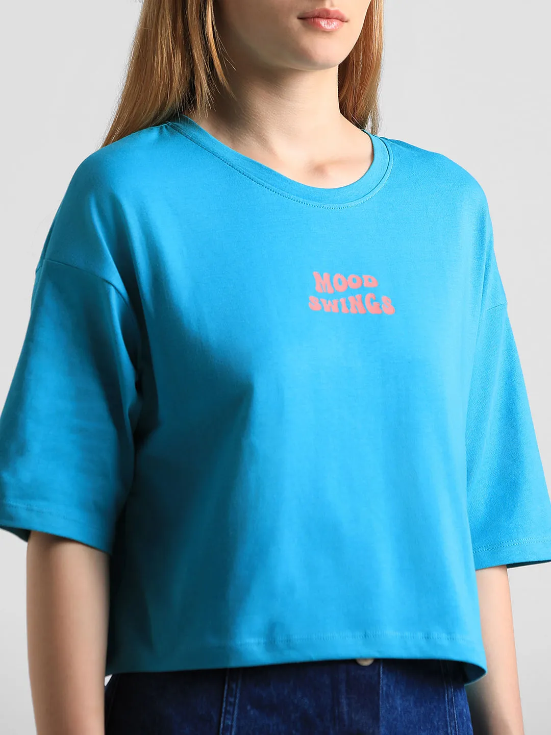 Blue Text Print Boxy Fit T-shirt