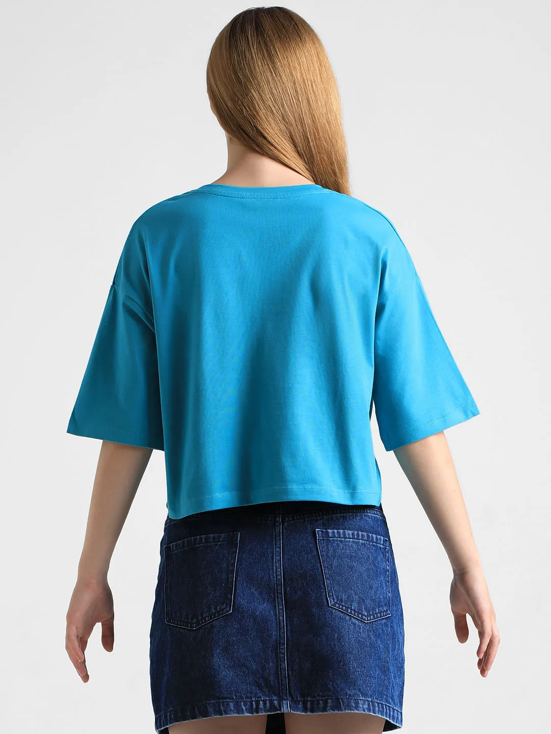 Blue Text Print Boxy Fit T-shirt