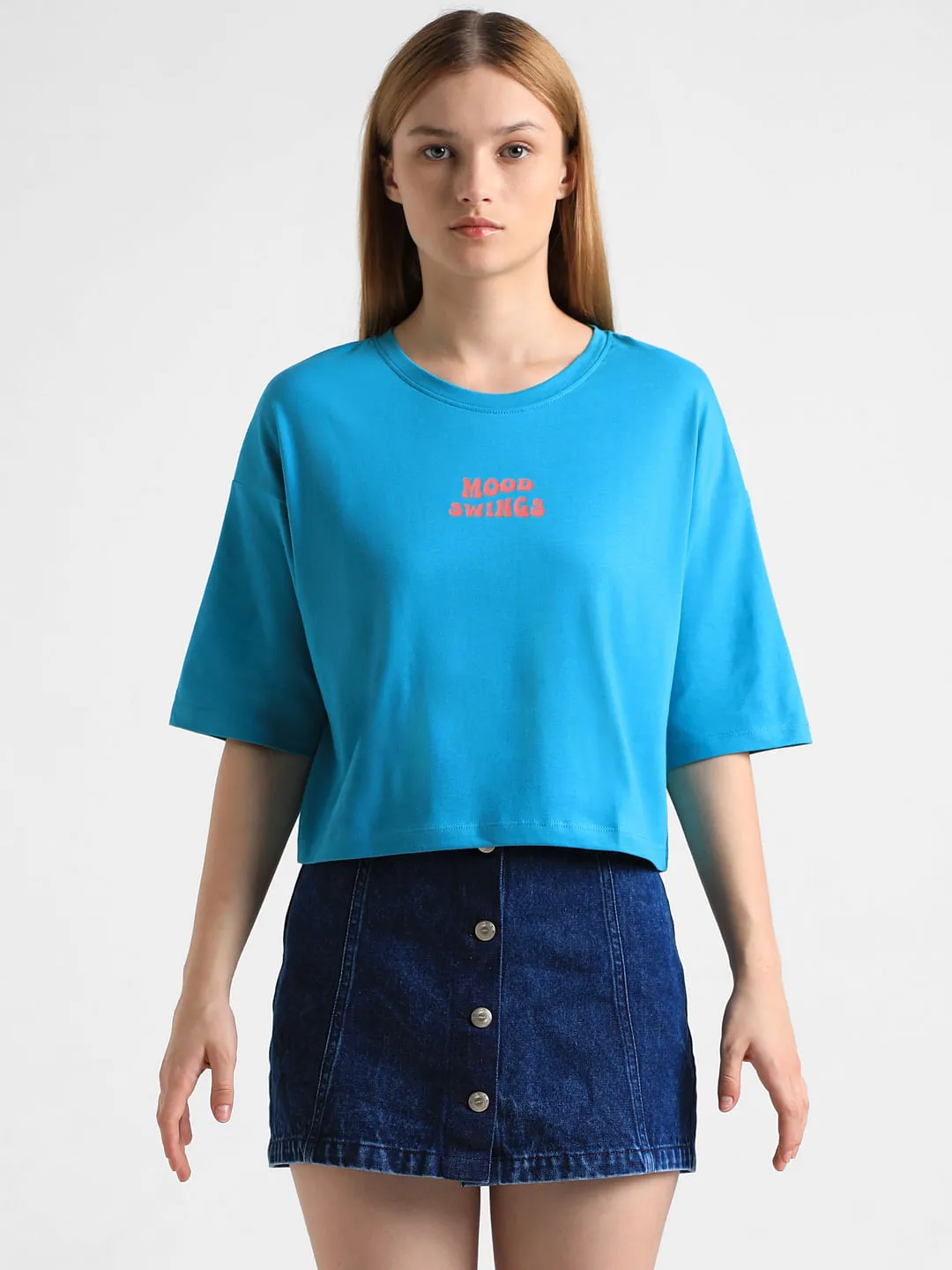 Blue Text Print Boxy Fit T-shirt