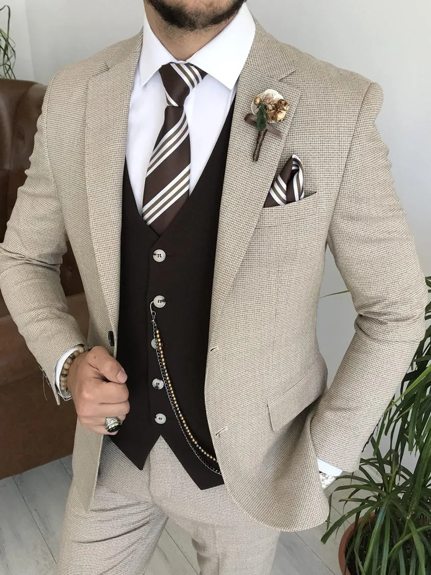 Bojoni Cagliari Beige Slim-Fit Suit 3-Piece