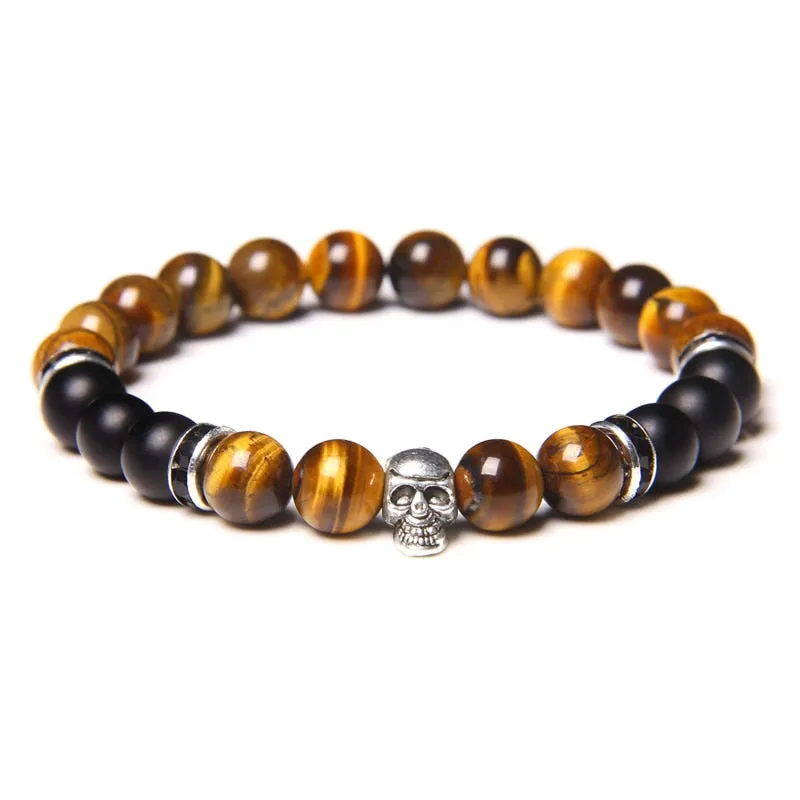 Bracelets with Mixed Natural Stone Skull Charms