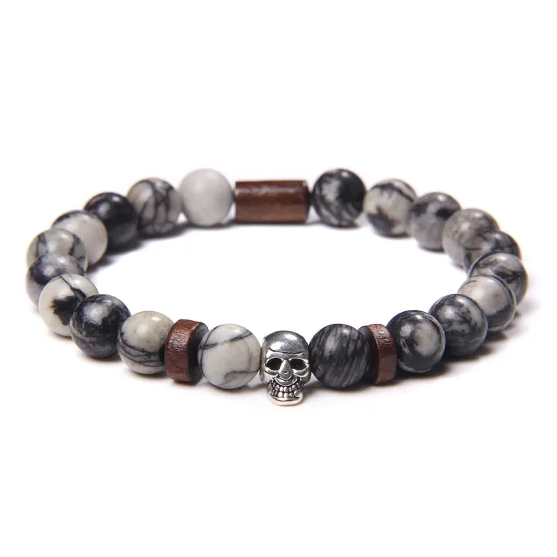 Bracelets with Mixed Natural Stone Skull Charms