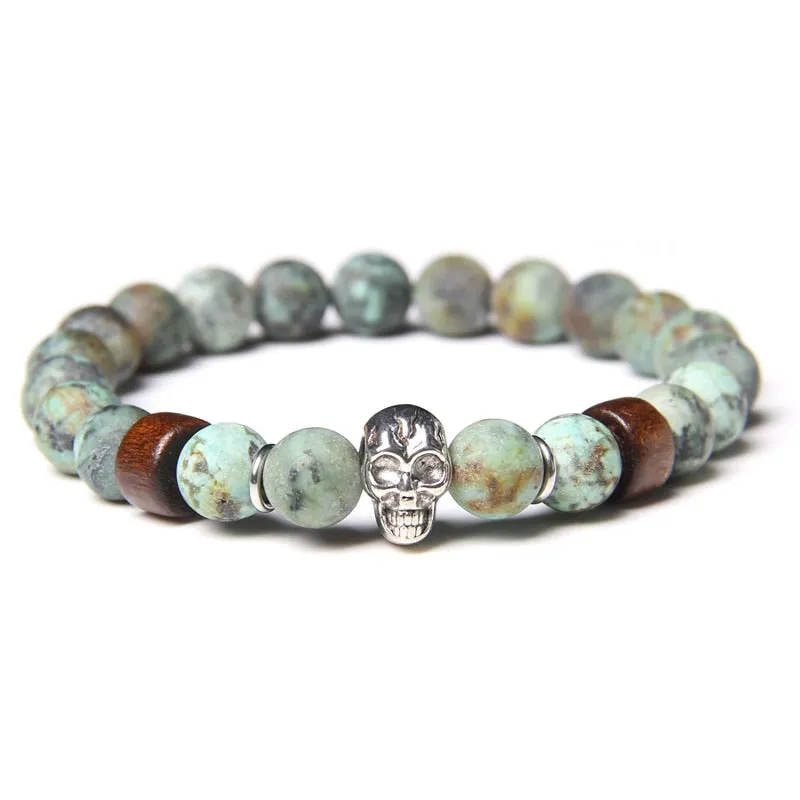 Bracelets with Mixed Natural Stone Skull Charms