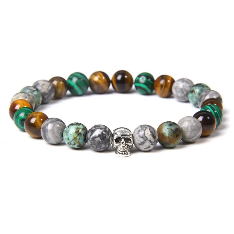 Bracelets with Mixed Natural Stone Skull Charms