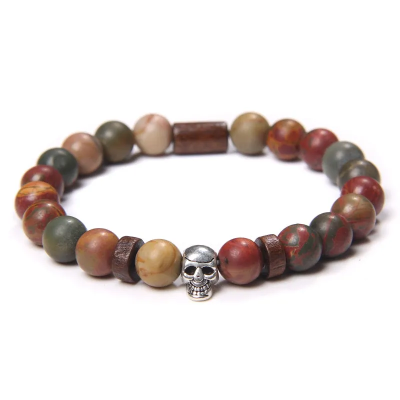 Bracelets with Mixed Natural Stone Skull Charms