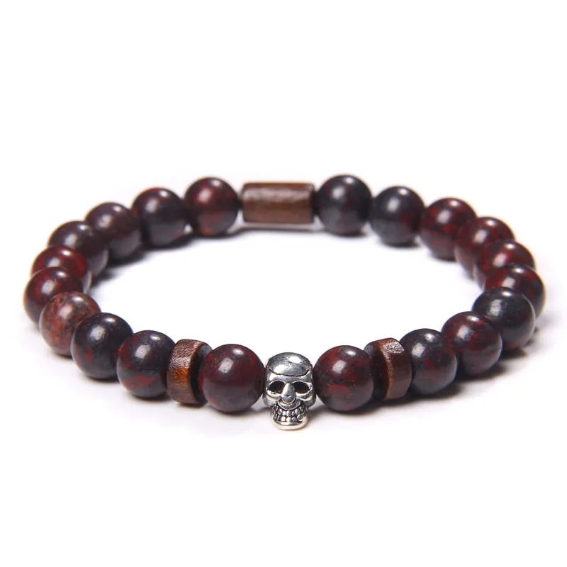 Bracelets with Mixed Natural Stone Skull Charms