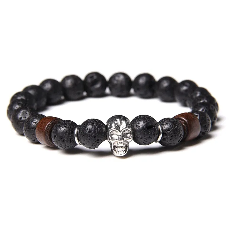 Bracelets with Mixed Natural Stone Skull Charms