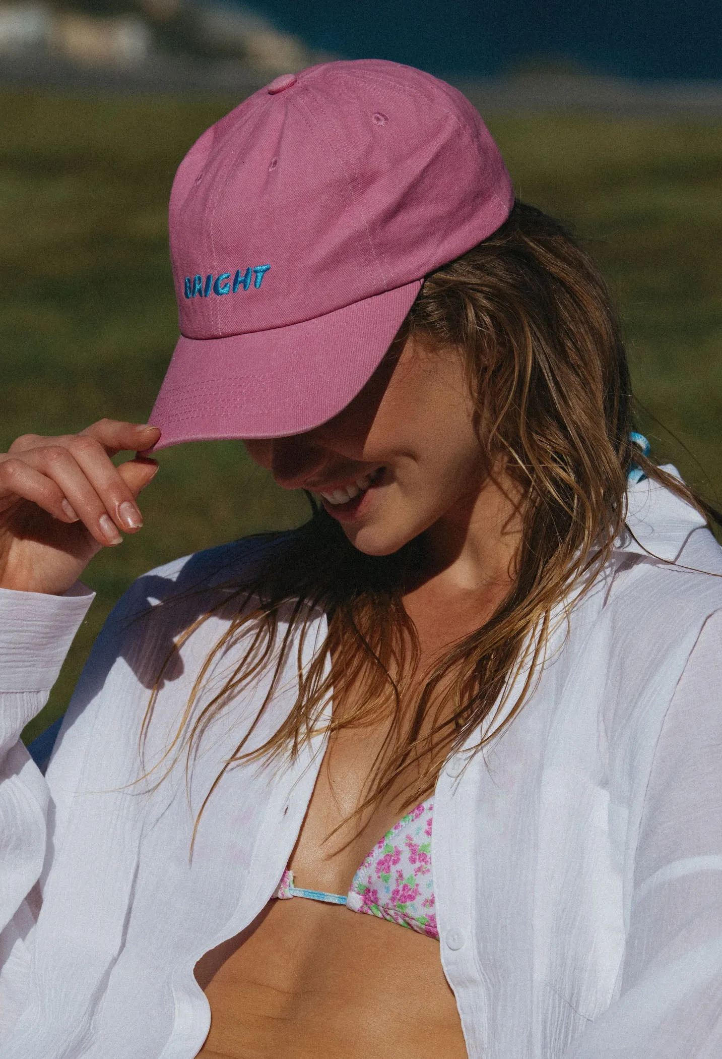 BRIGHT CAP (PINK WASHED WITH BLUE LOGO)