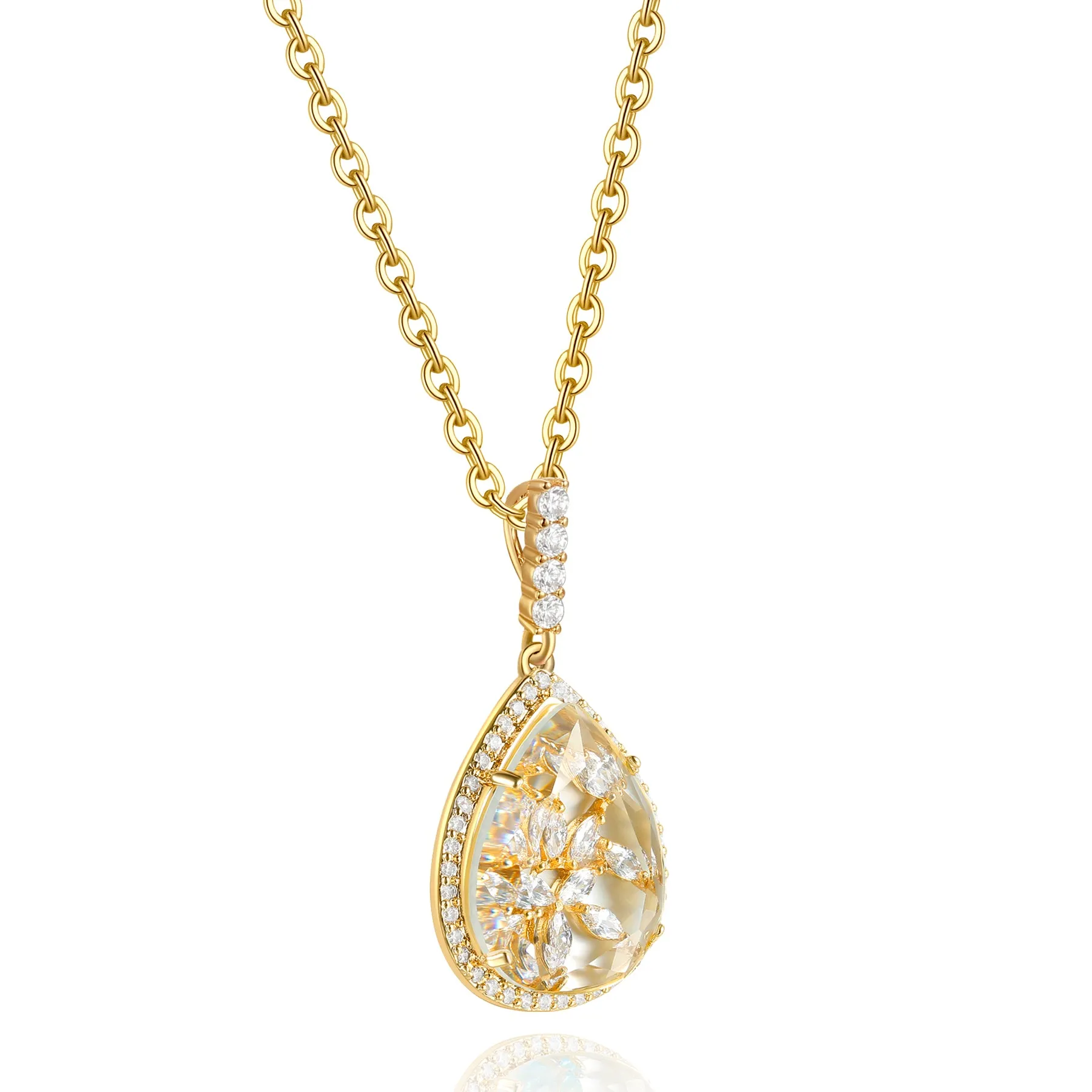 Calista Gold Clear Stone with CZ Backing Pendant