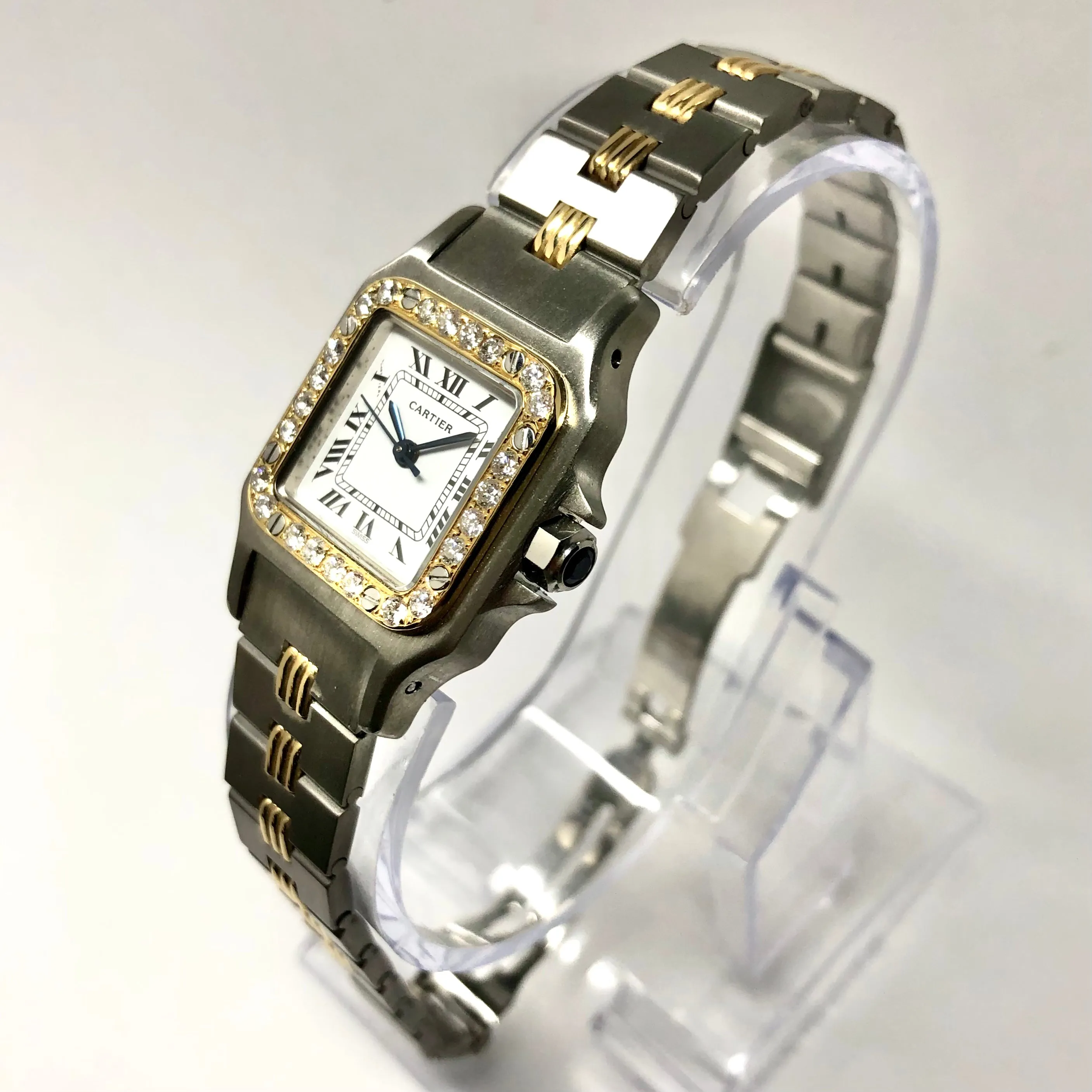 CARTIER SANTOS GALBEE 24mm Automatic 2 Tone Watch Diamond Bezel