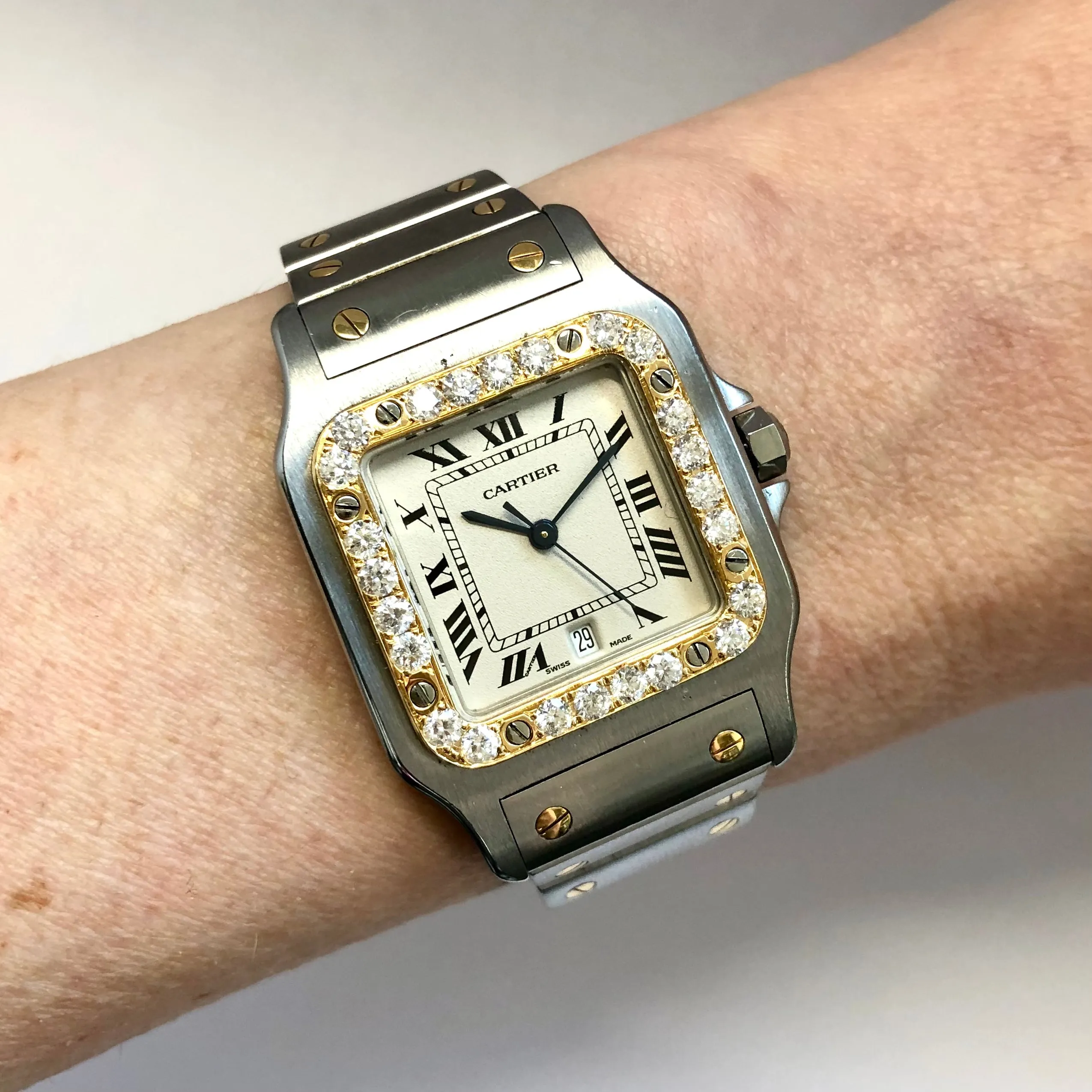 CARTIER SANTOS GALBEE 29mm Quartz 2 Tone 0.85TCW Diamond Watch