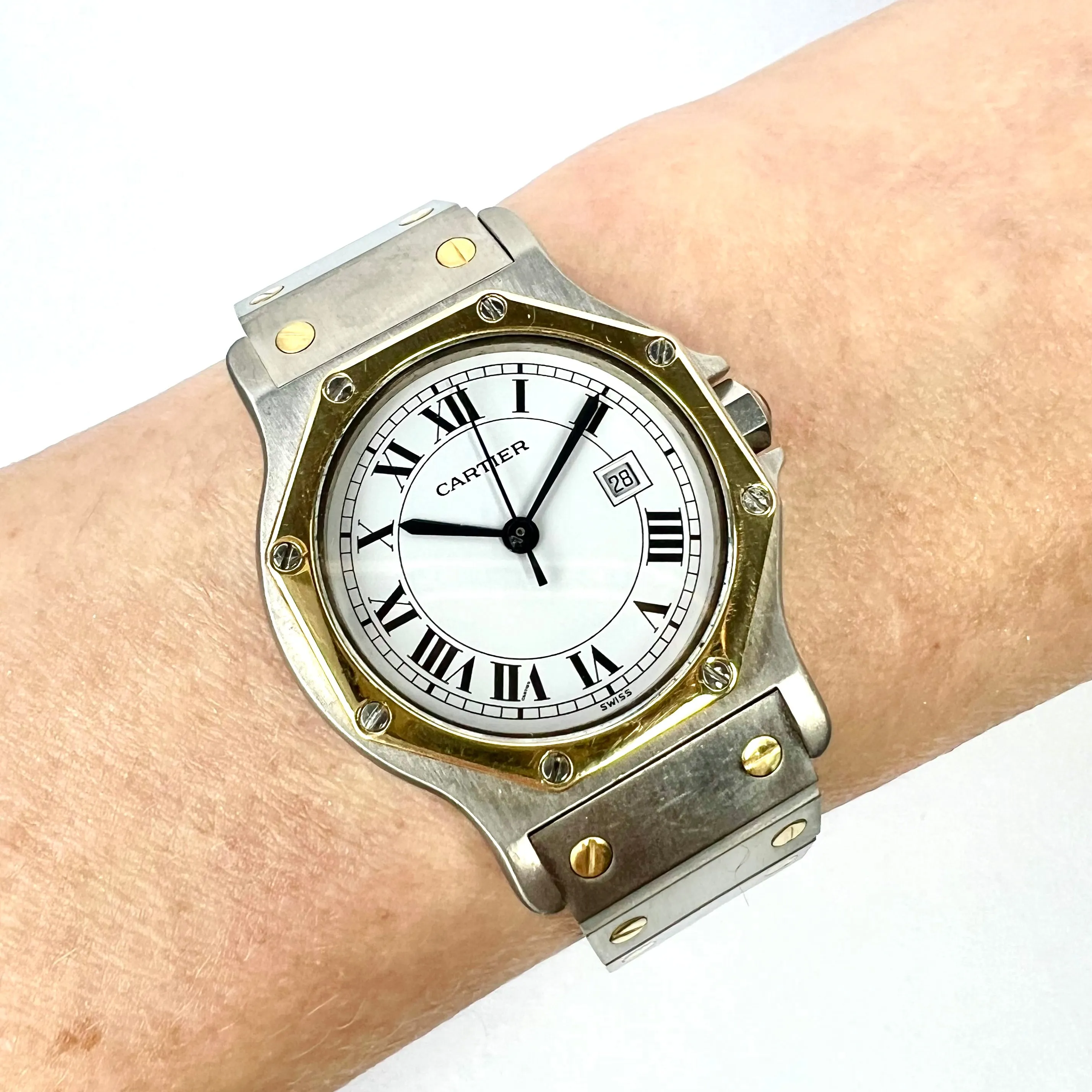 CARTIER SANTOS OCTAGON Automatic Date 31mm 2 Tone Watch