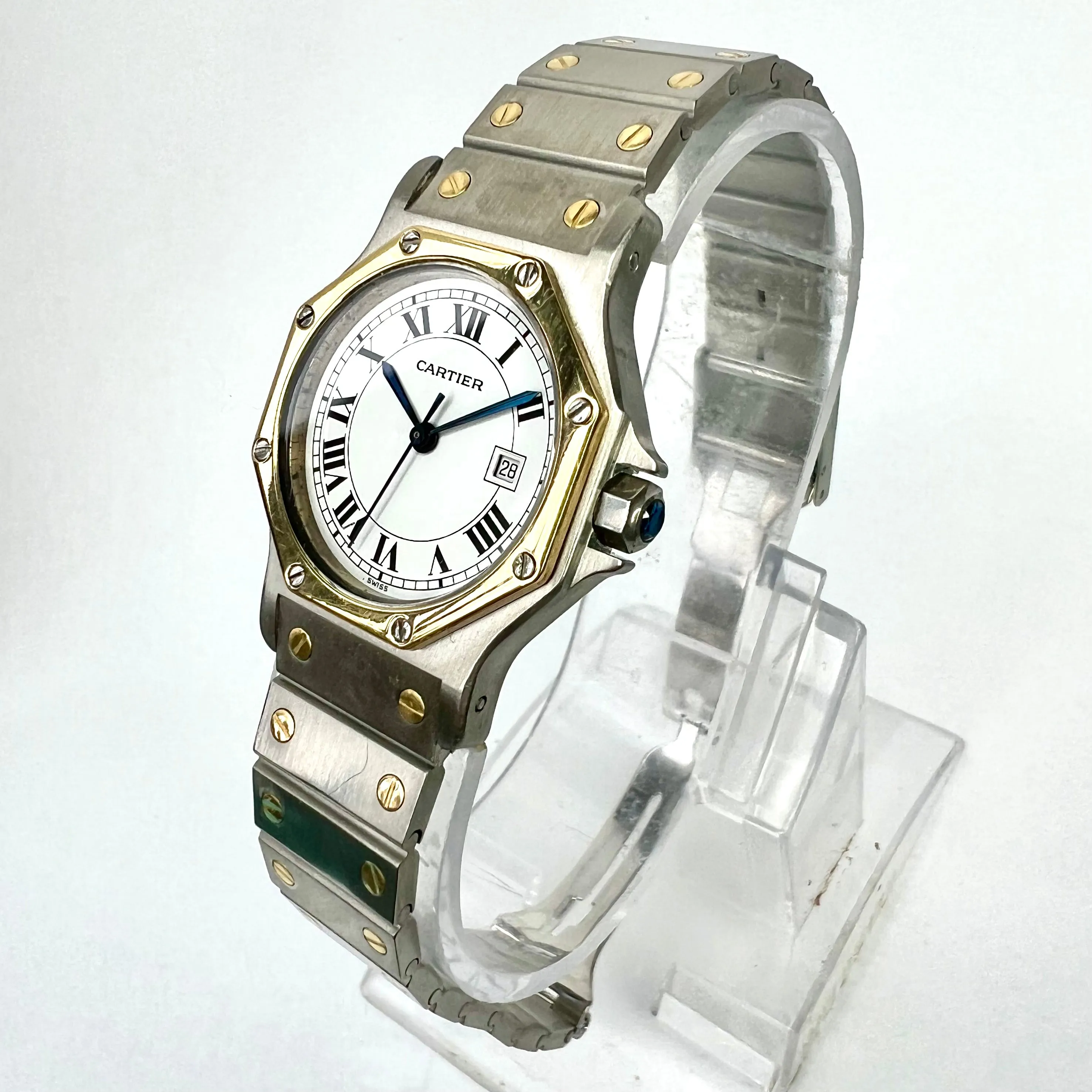 CARTIER SANTOS OCTAGON Automatic Date 31mm 2 Tone Watch