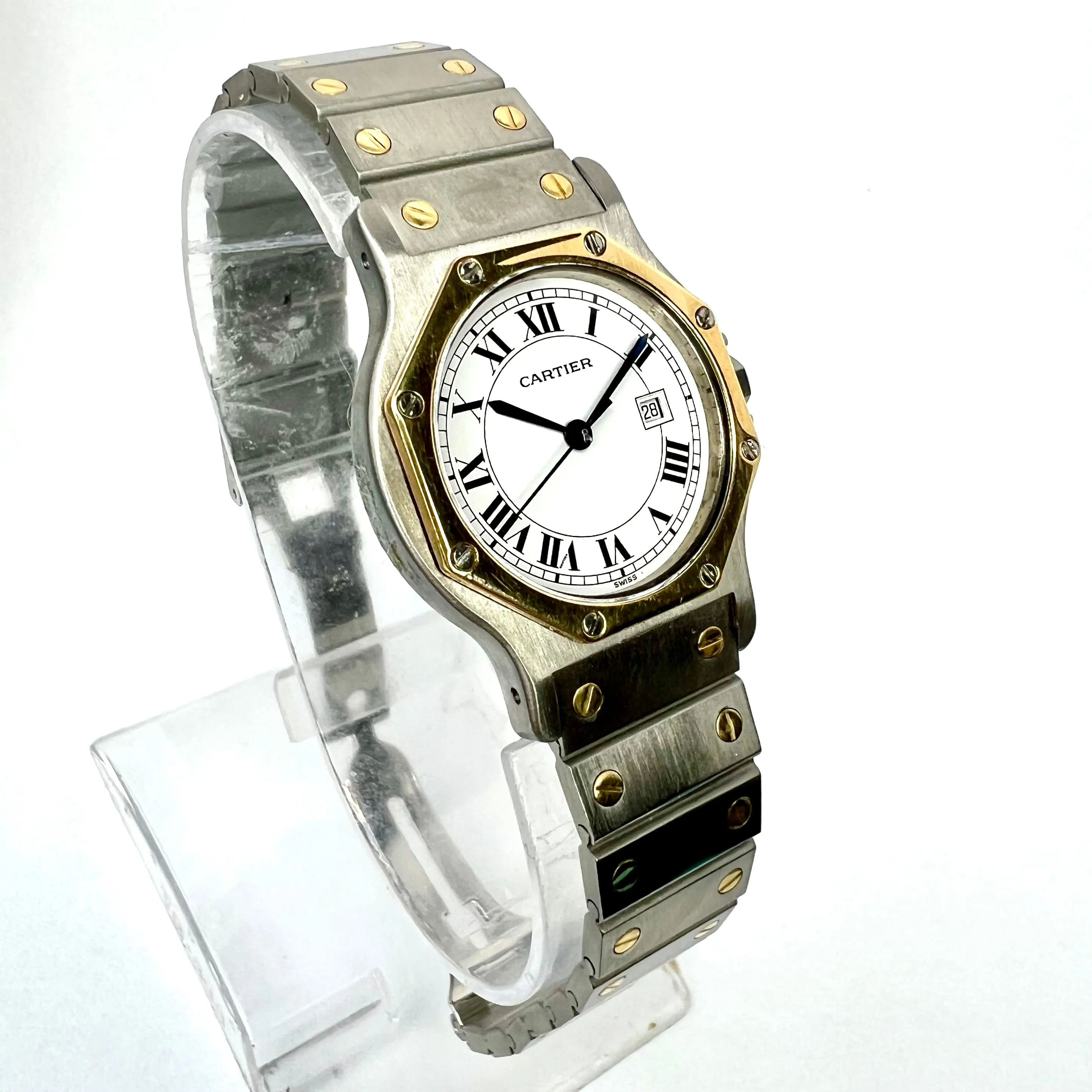 CARTIER SANTOS OCTAGON Automatic Date 31mm 2 Tone Watch